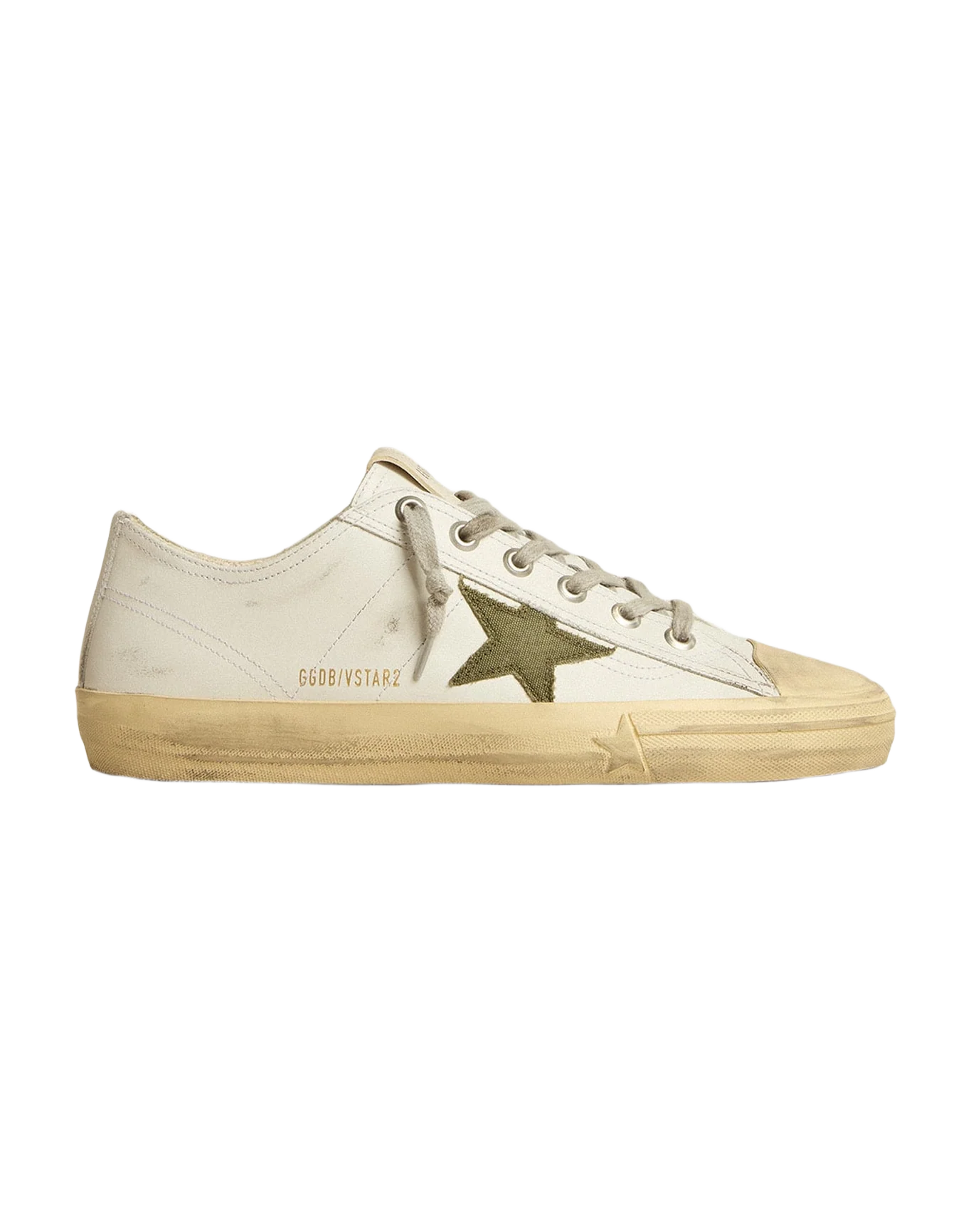 Men | V-Star White Leather with Green Canvas Star | White x Green - Image 3