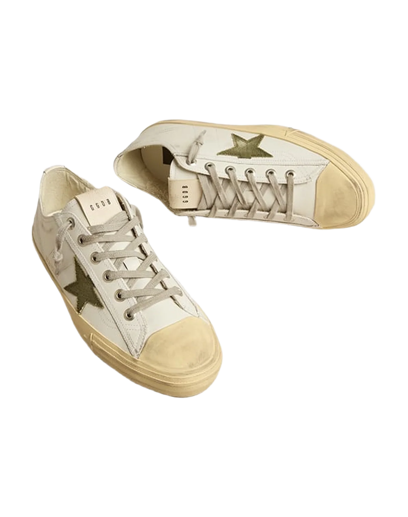 Men | V-Star White Leather with Green Canvas Star | White x Green - Image 5
