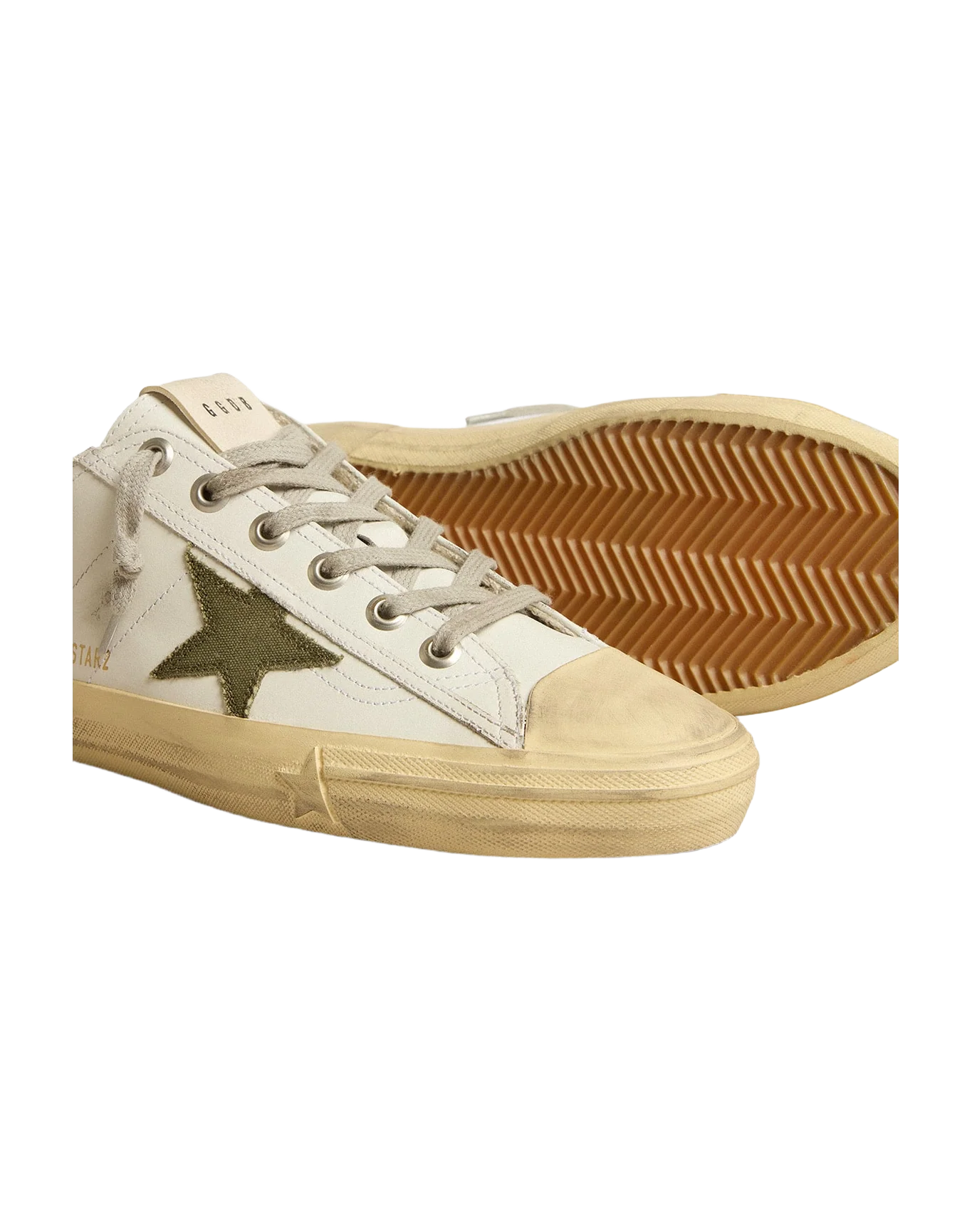 Men | V-Star White Leather with Green Canvas Star | White x Green - Image 6