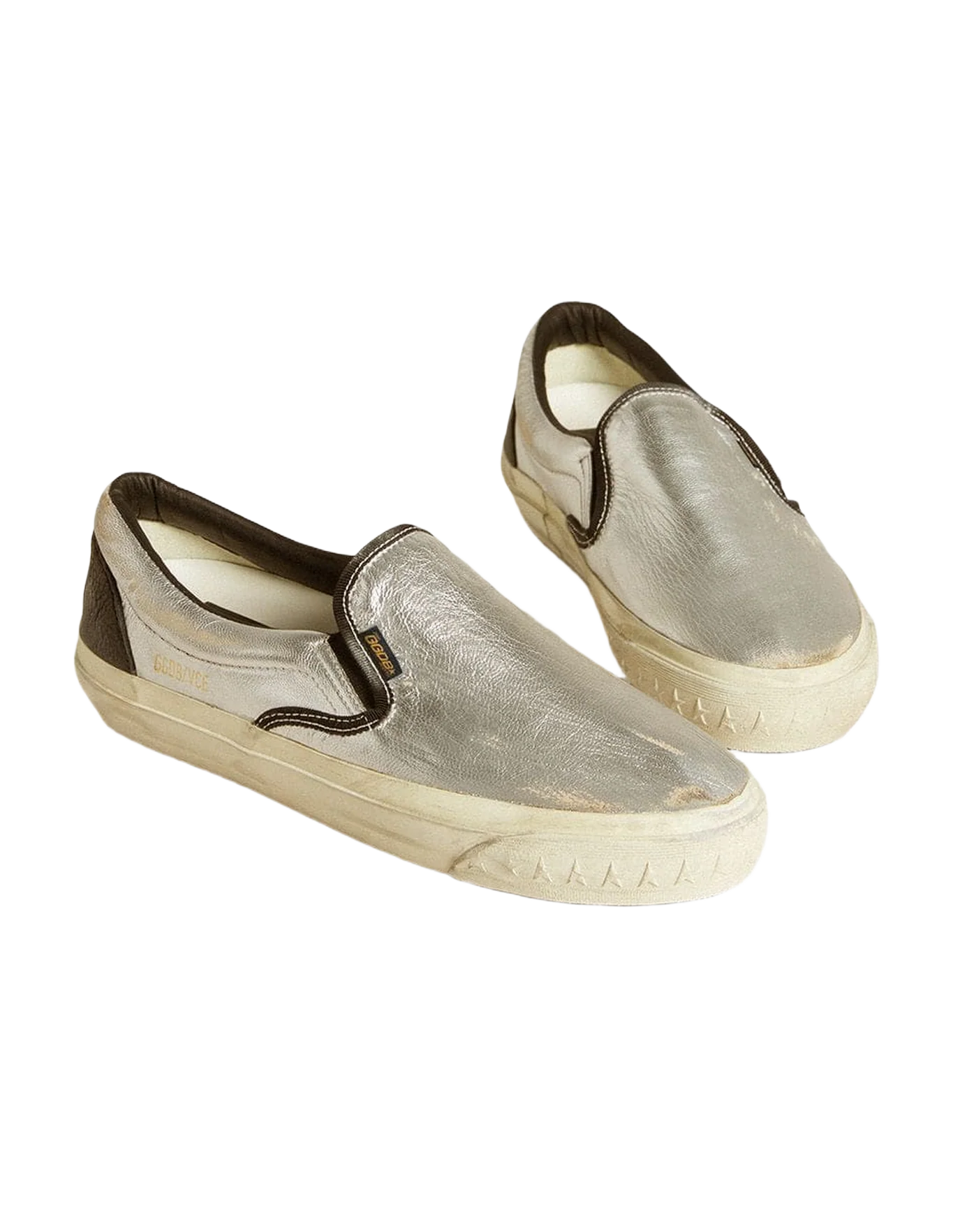 Men | Vce Penstar Metallic Silver Leather with Black Leather Heel Tab | Silver x Black - Image 3