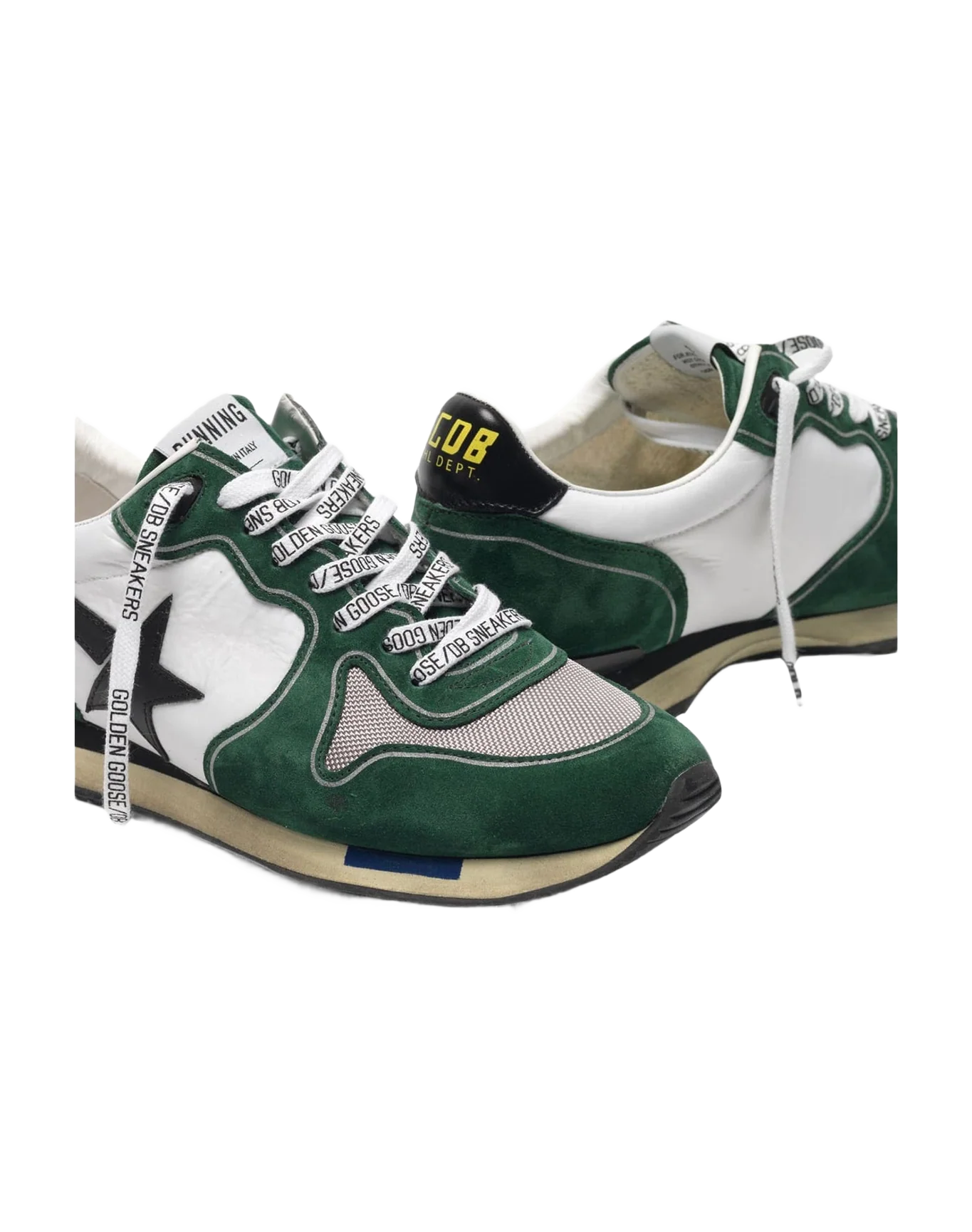 Men | White & Green Running Sneakers Suede