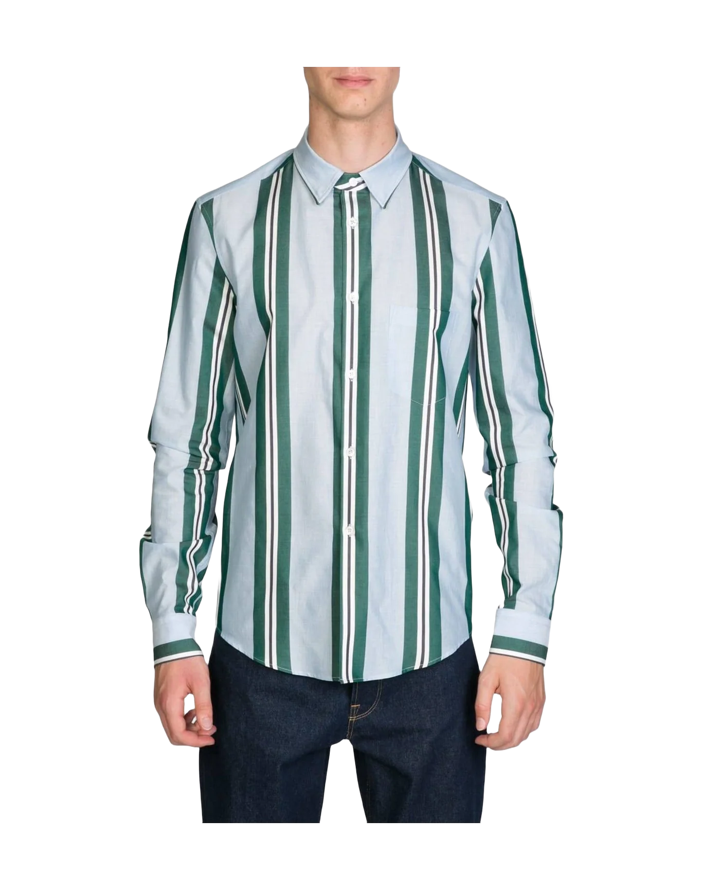 Men | White & Green Striped Shirt