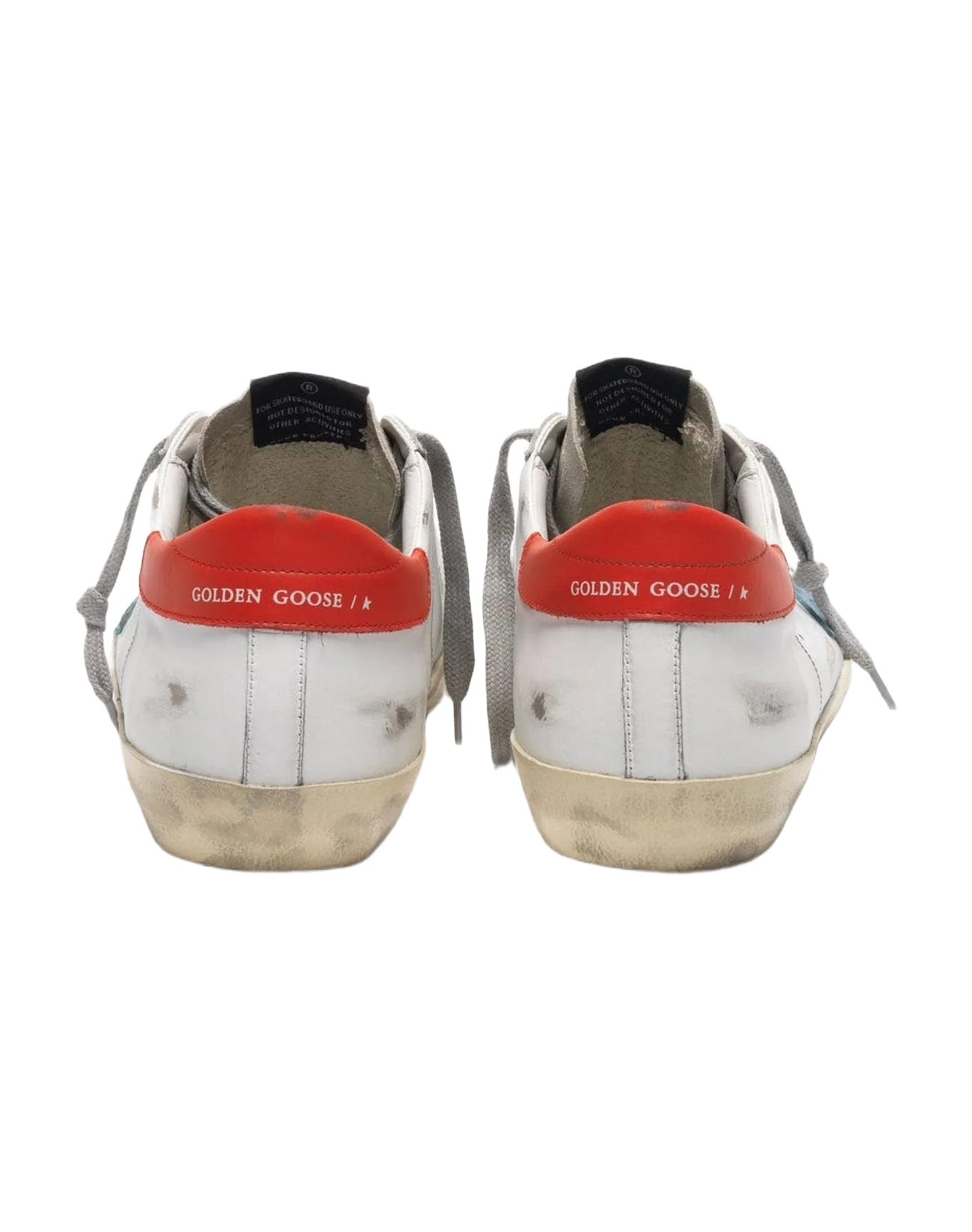 Men | White Leather Super-Star with Red Heel & Blue Star