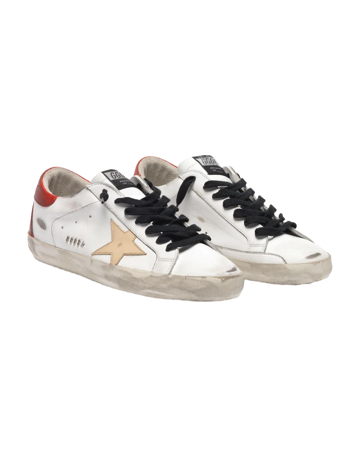 Men | White Super-Star Sneakers with Red Rear & Black Laces - Image 2