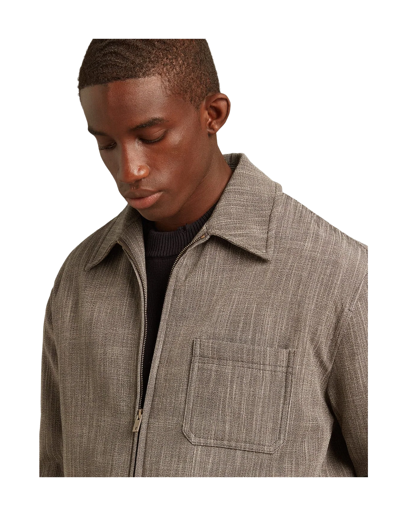 Men | Wool Blend Coach Jacket | Grey x White - Image 10