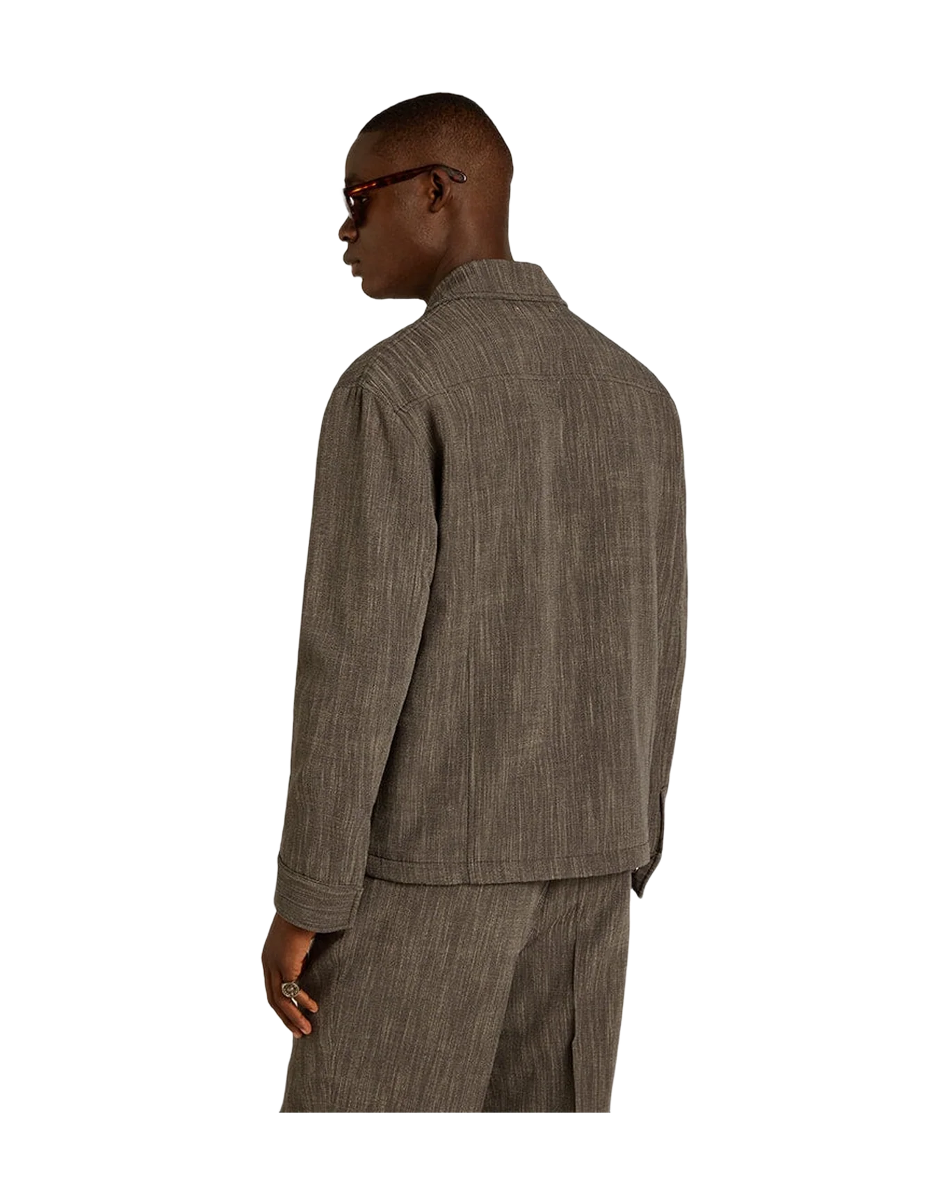Men | Wool Blend Coach Jacket | Grey x White - Image 2