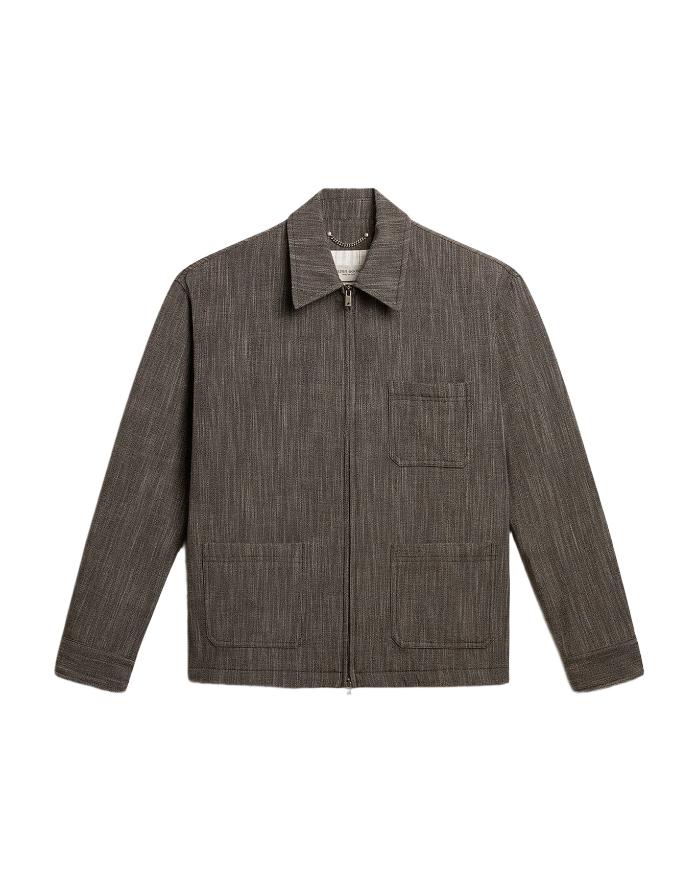 Men | Wool Blend Coach Jacket | Grey x White - Image 7