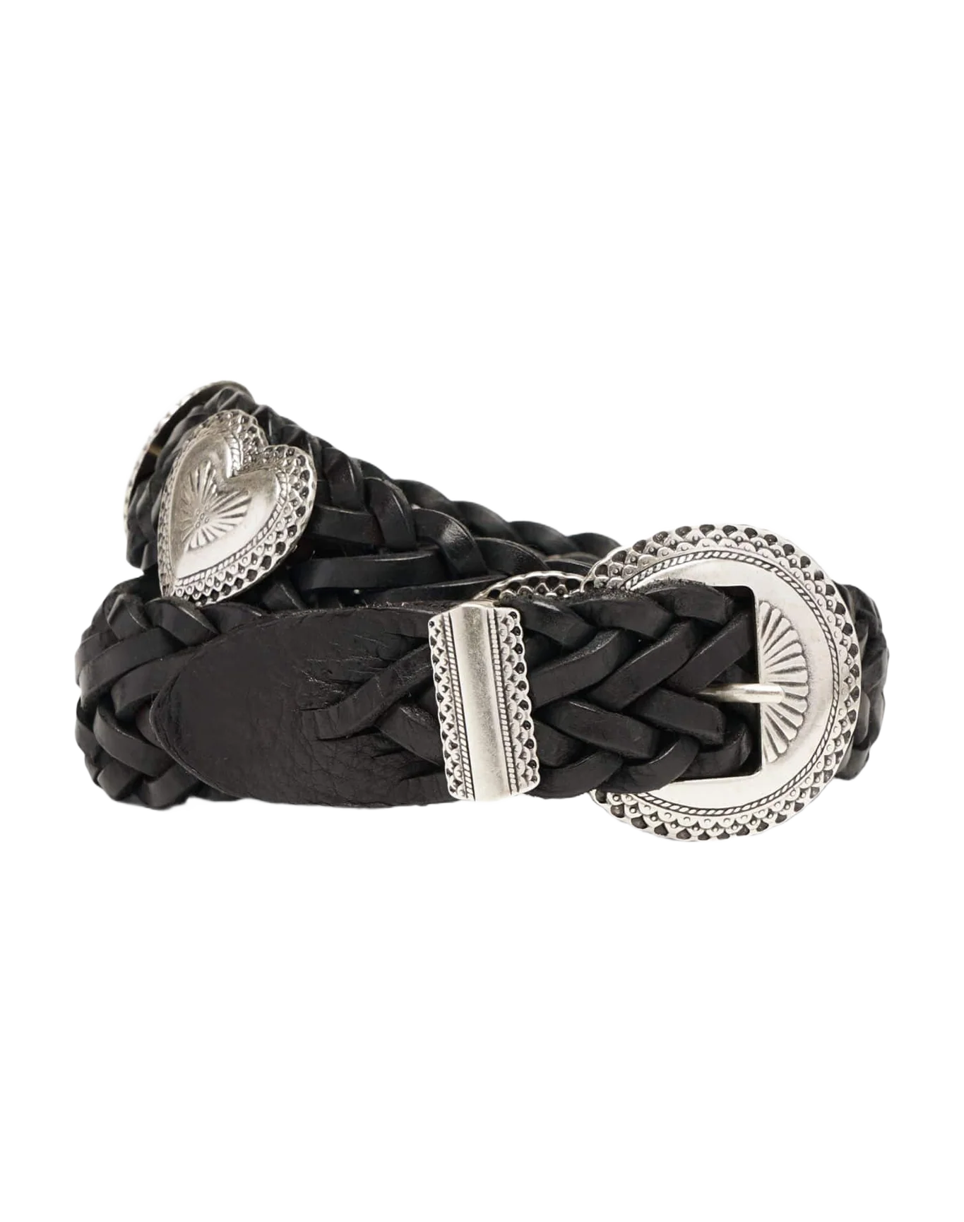 Unisex | Black Hearts Belt Made Of Braided Leather with Heart-Shaped Studs - Image 2