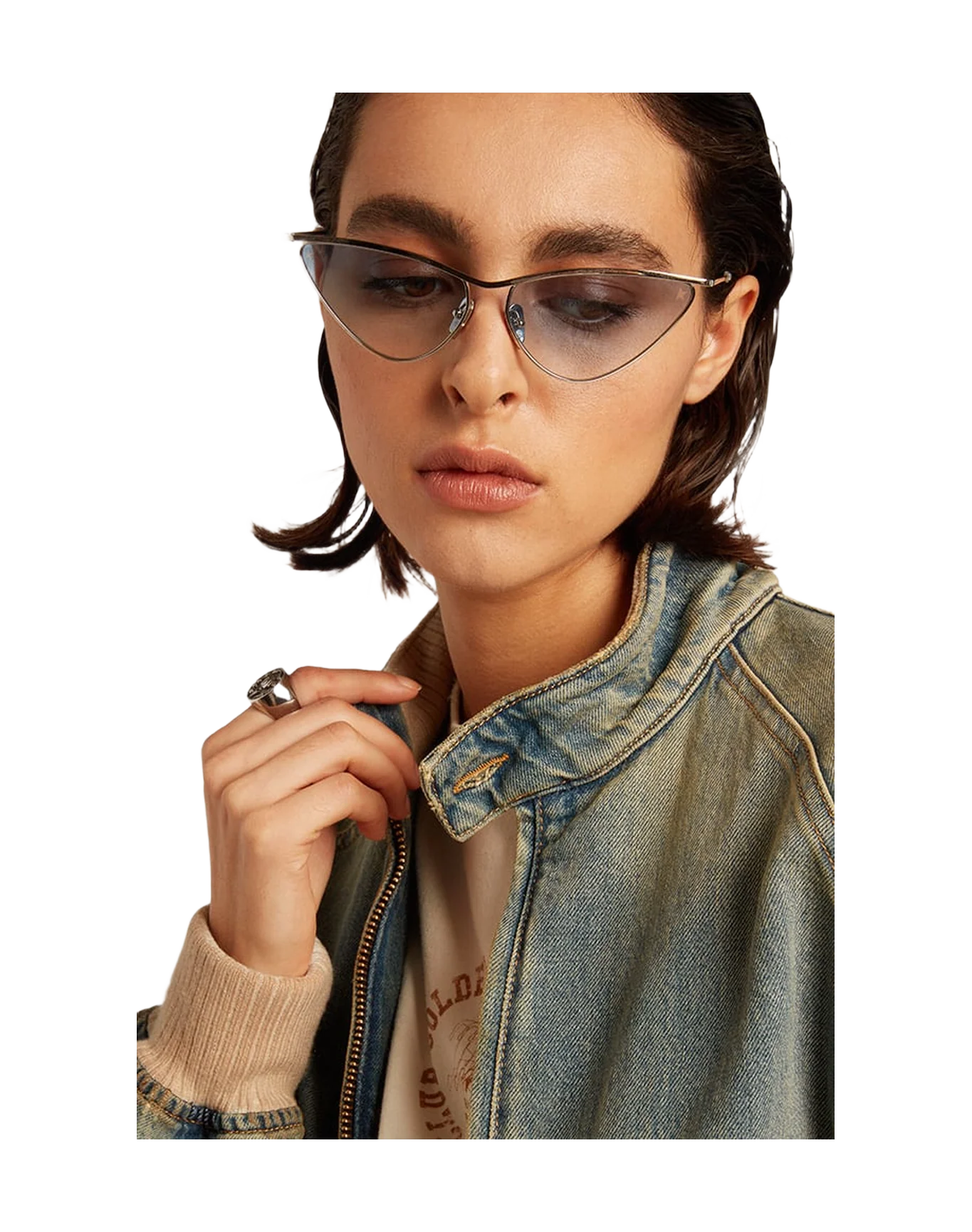 Unisex | Sunglasses Cat-Eye Style with Silver Frame & Blue Lenses | Silver x Blue - Image 3