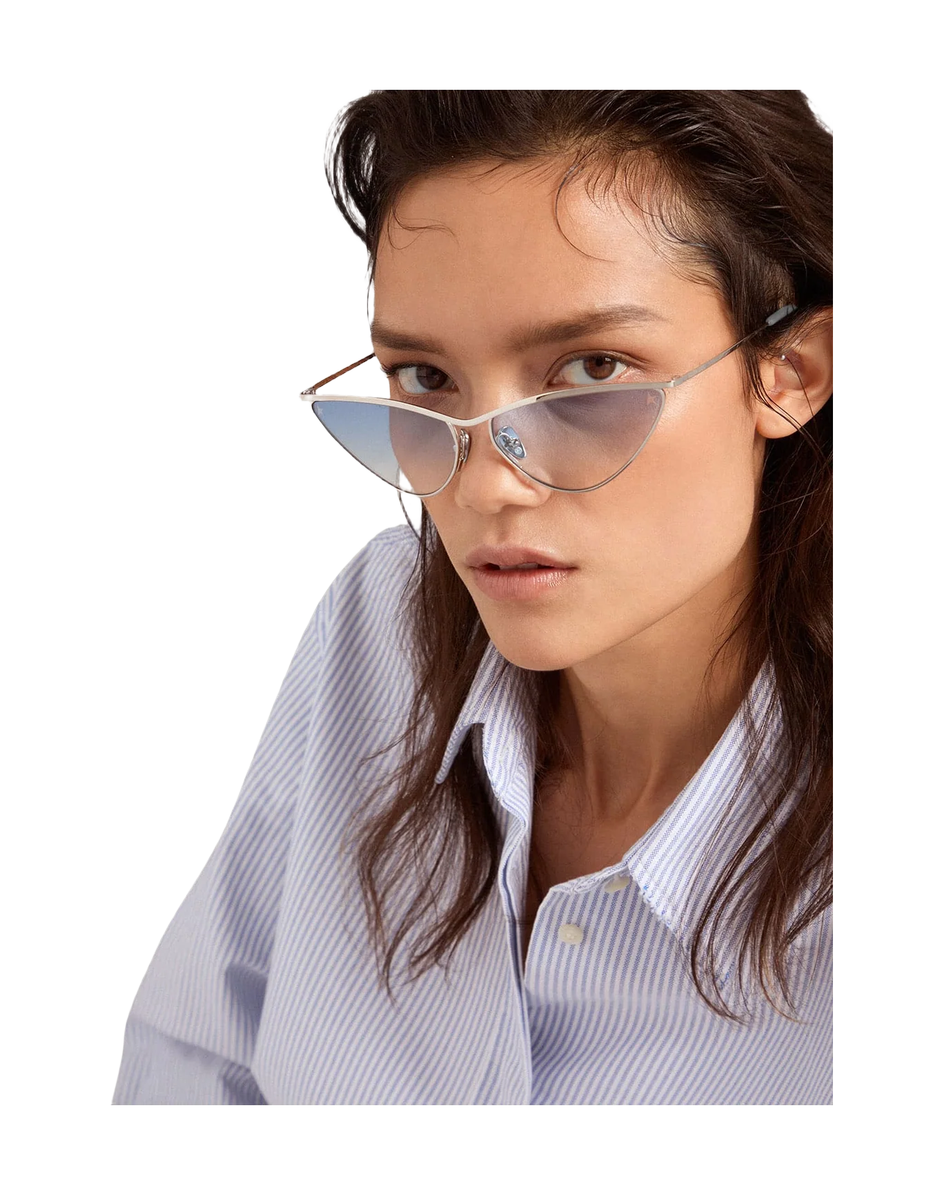 Unisex | Sunglasses Cat-Eye Style with Silver Frame & Blue Lenses | Silver x Blue - Image 8