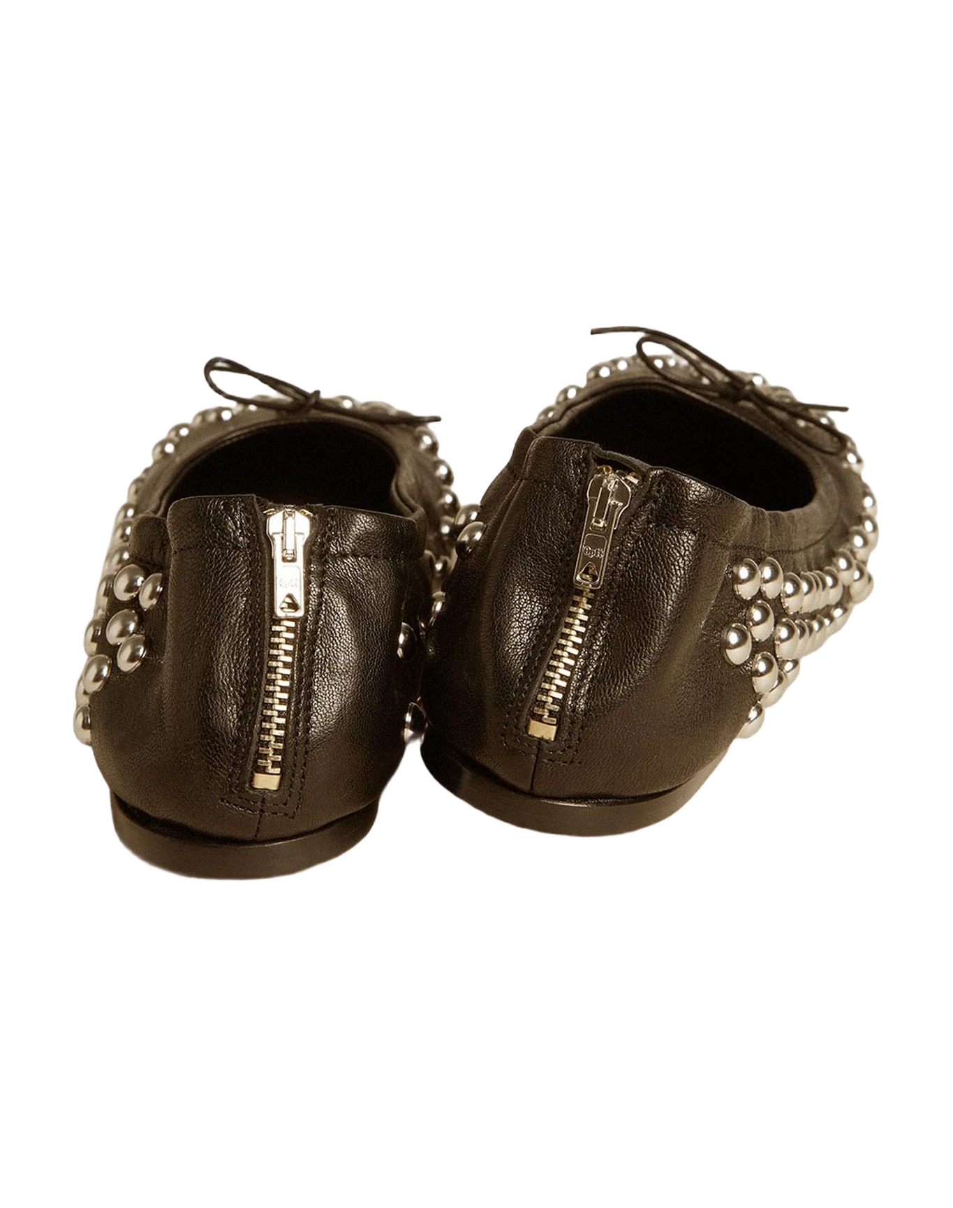 Women | Amy Ballet Flats Black Nappa Leather with Silver Colored Studs | Black x Silver - Image 3