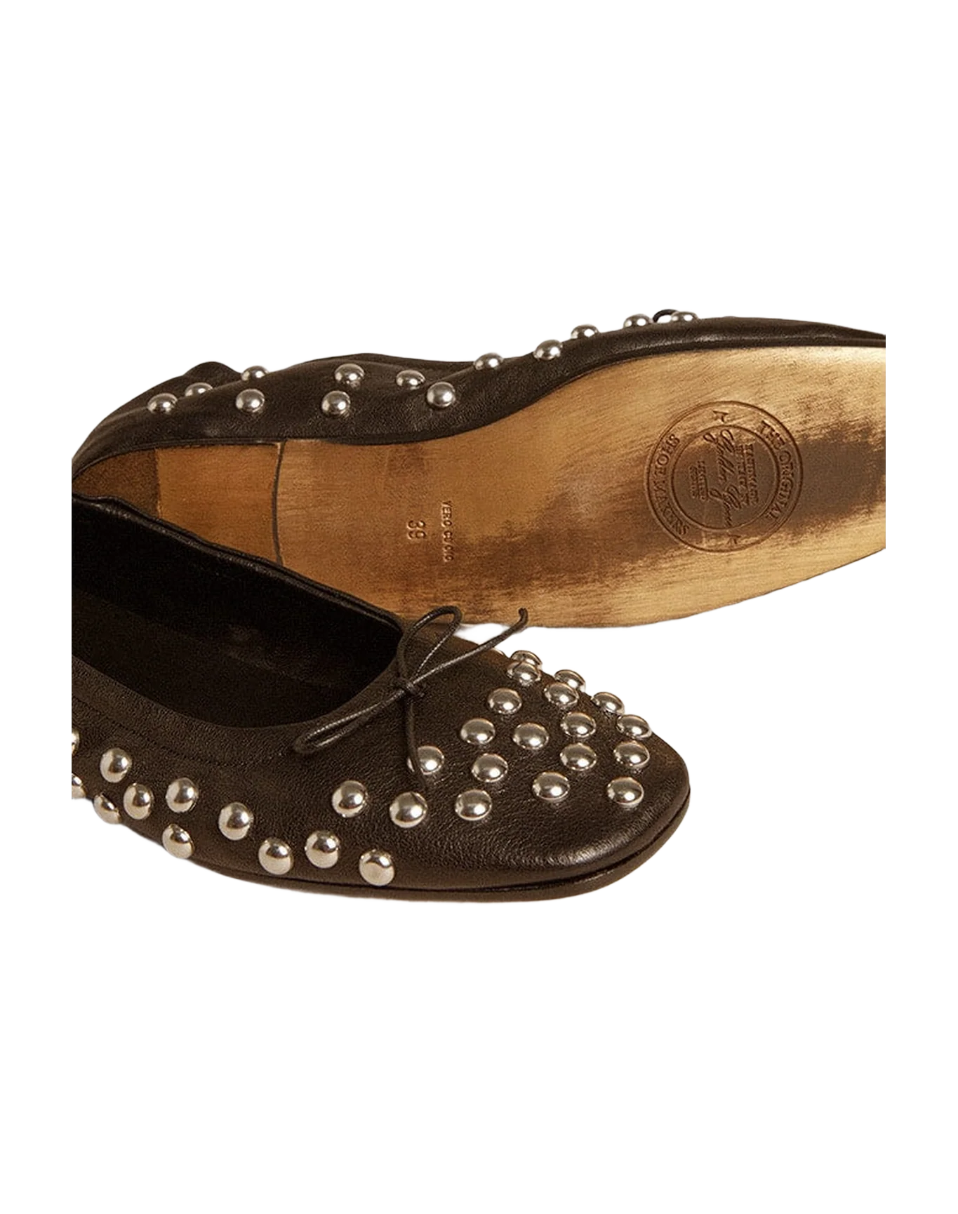 Women | Amy Ballet Flats Black Nappa Leather with Silver Colored Studs | Black x Silver - Image 4