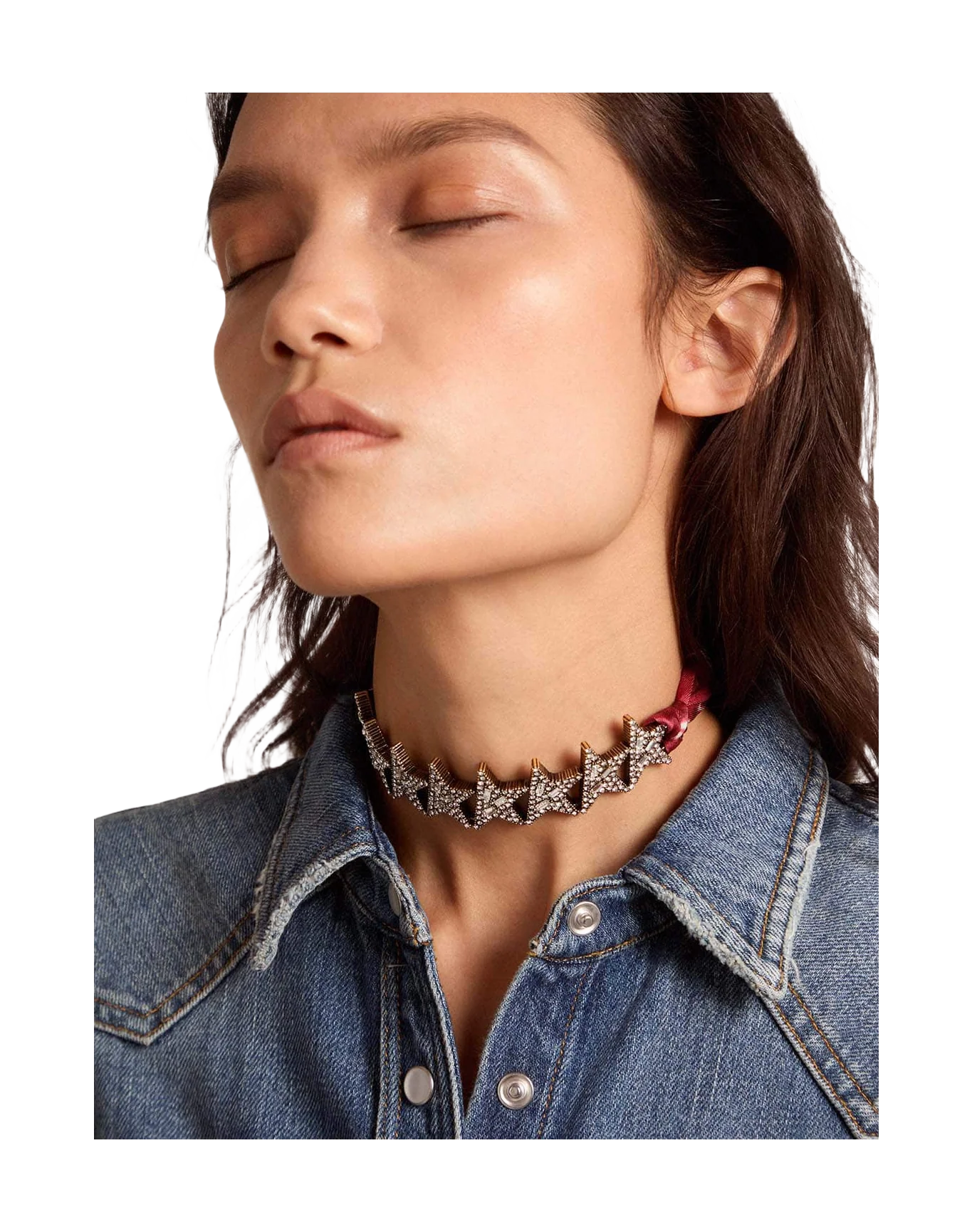 Women | Antique Gold Color Necklace with Decorative Stars & Crystals | Antique Gold x Spiced Apple - Image 4