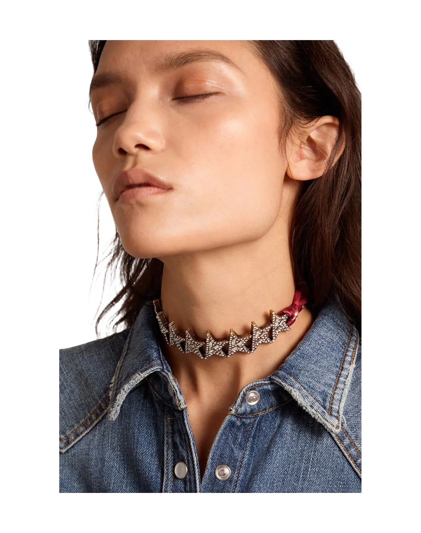 Women | Antique Gold Color Necklace with Decorative Stars & Crystals | Antique Gold x Spiced Apple - Image 6