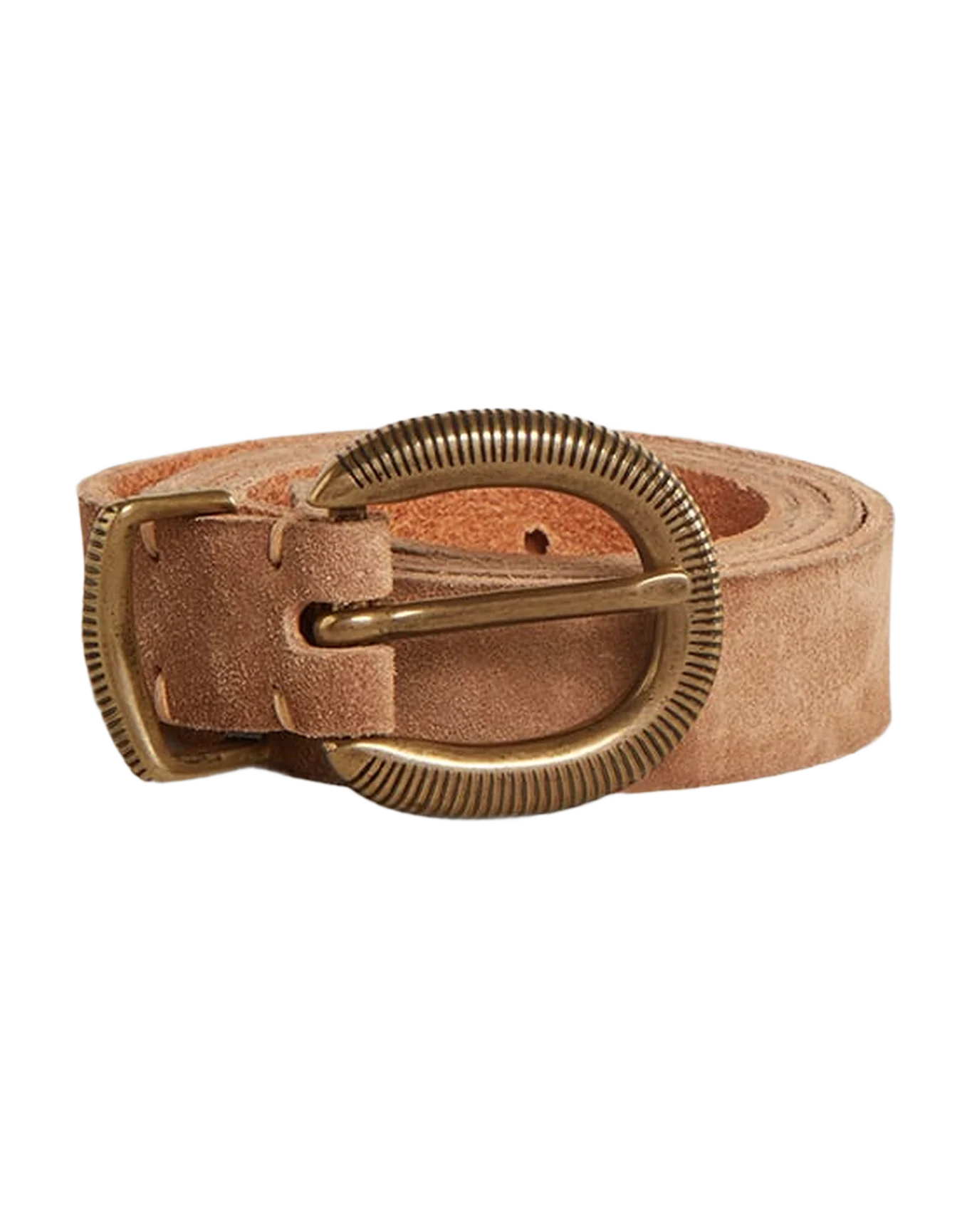 Women | Ash-Colored Nubuck Leather Belt with Gold Buckle | Ash - Image 4