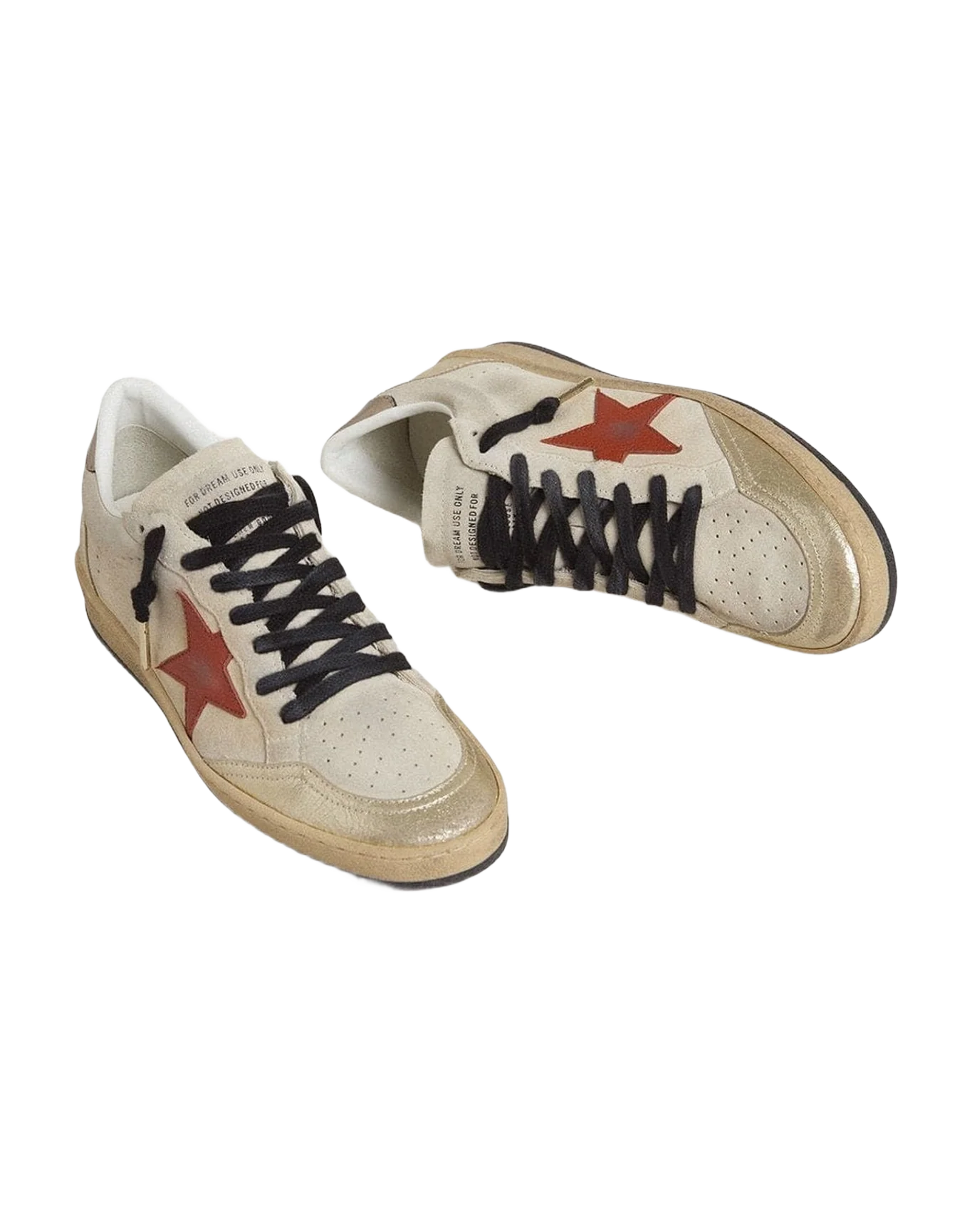 Women | Ball Star Beige Suede with Red Leather Star & Metallic Bronze Foiled Leather Heel Tab | Beige x Platinum x Orange x Gun Metal