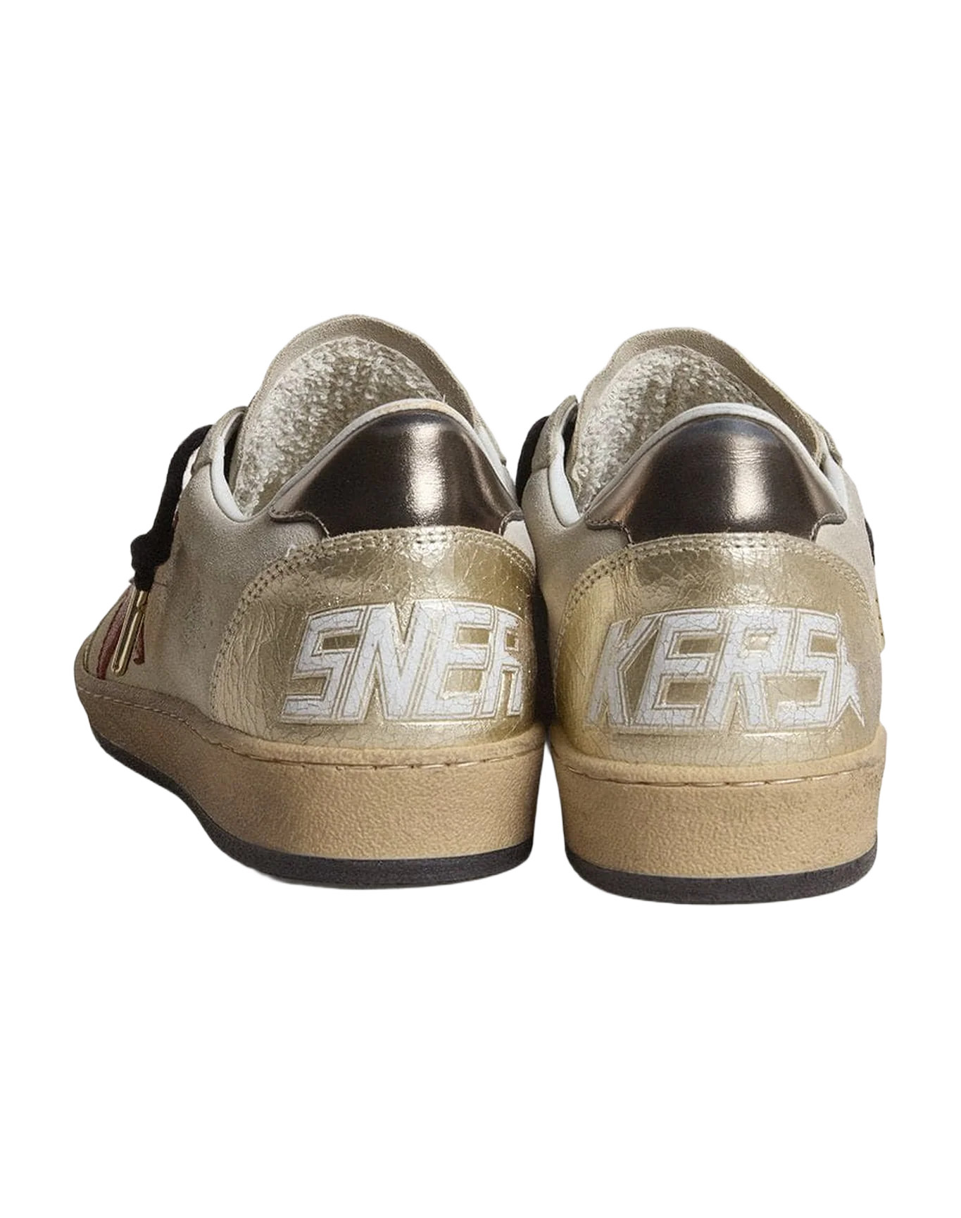 Women | Ball Star Beige Suede with Red Leather Star & Metallic Bronze Foiled Leather Heel Tab | Beige x Platinum x Orange x Gun Metal - Image 3