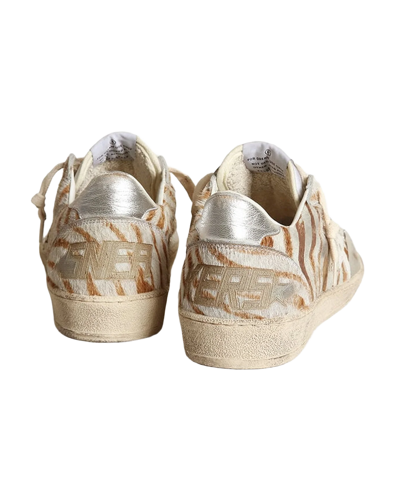 Women | Ball Star Beige White Stripes with White Star & Silver Heel Tab | Beige White x White x Silver - Image 7