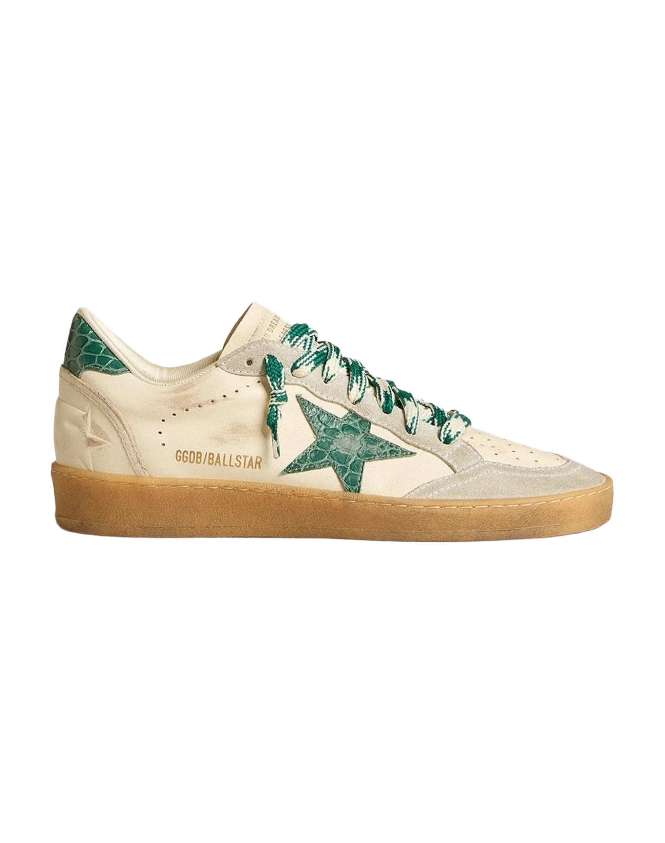 Women | Ball Star Ltd Nappa with Green Crocodile-Print Leather Star | White x Ice x Green