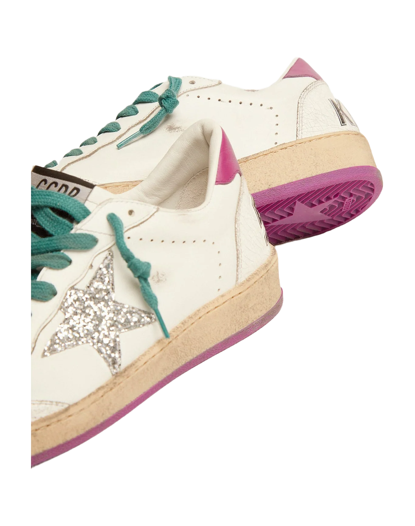 Women | Ball Star Ltd Sneakers Leather with Purple Heel Tab & Silver Star | White x Silver x Wood Violet - Image 6