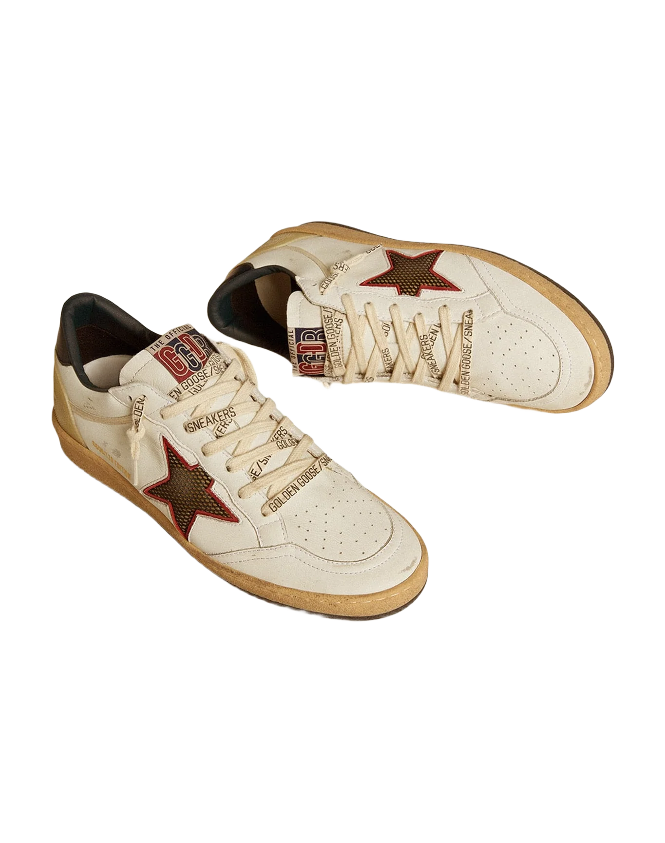 Women | Ball Star Ltd with Mesh Star & Midnight Blue Leather Heel Tab | White x Beige x Blue - Image 5