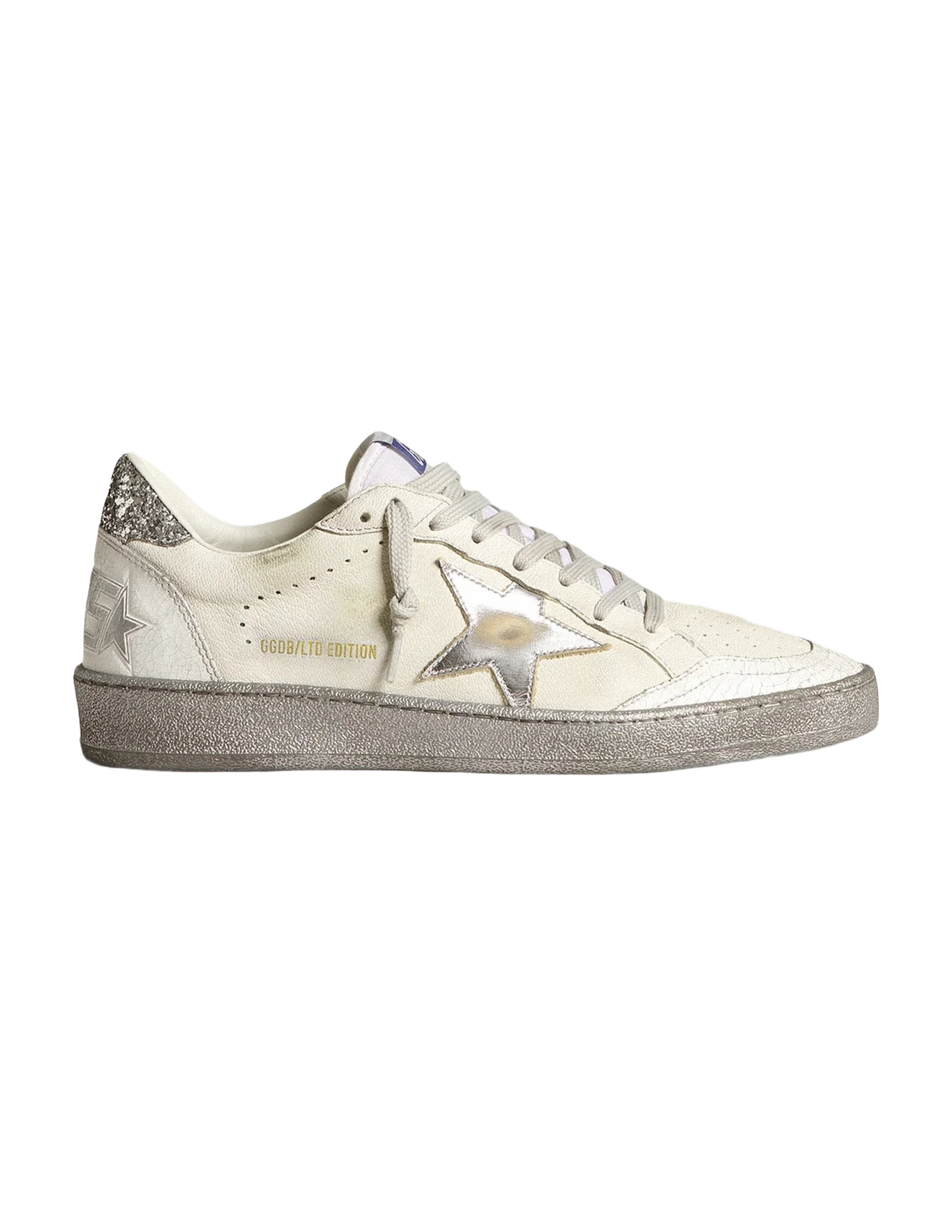 Women | Ball Star Ltd with Silver Glitter Heel Tab & Silver Star | White x Silver - Image 3