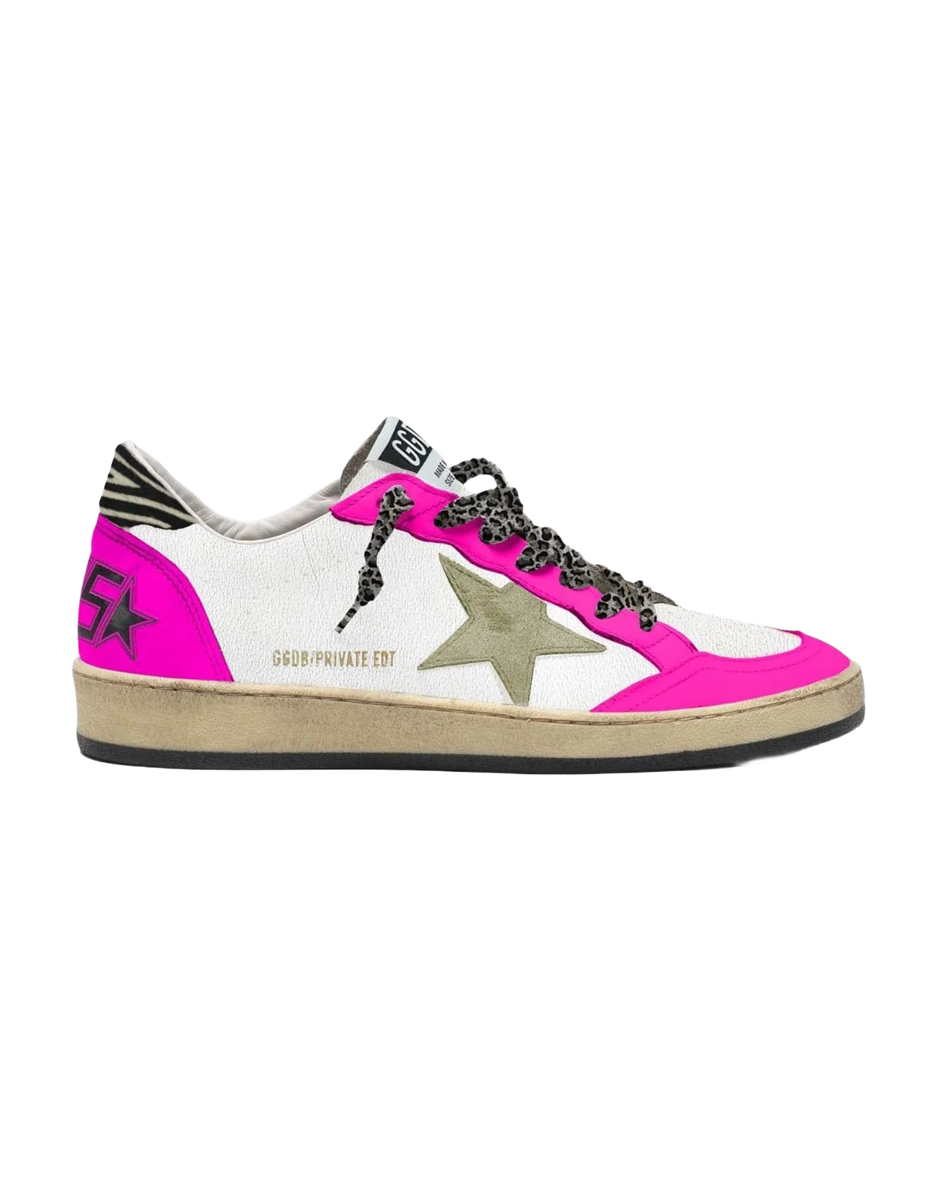 Women | Ball Star Private Edt White & Fuxia Leather with Zebra Heel Tab | White x Fuxia x Ice x Zebra White Black