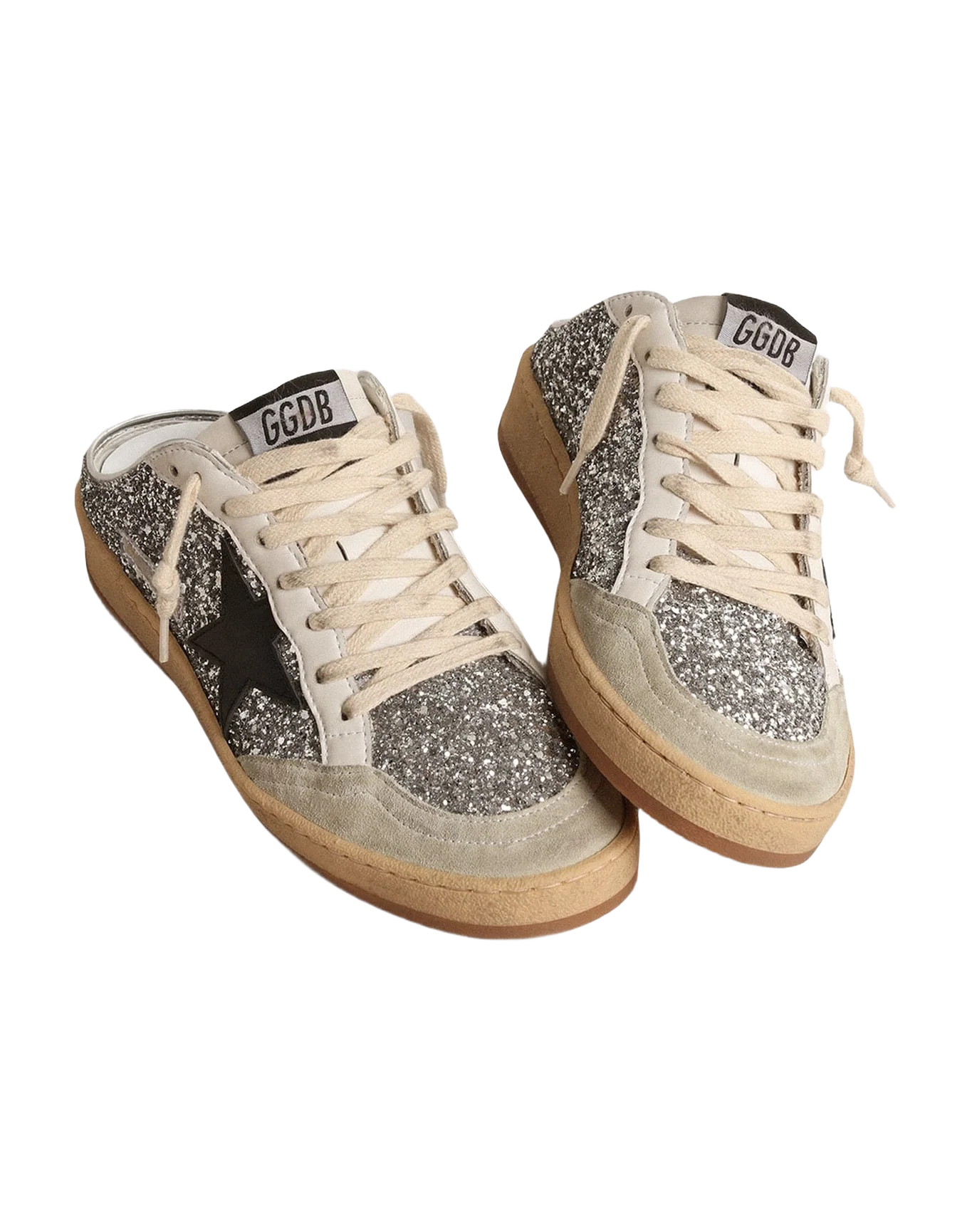 Women | Ball Star Sabots Silver Glitter with Black Leather Star | Silver x Ice x Black - Image 2