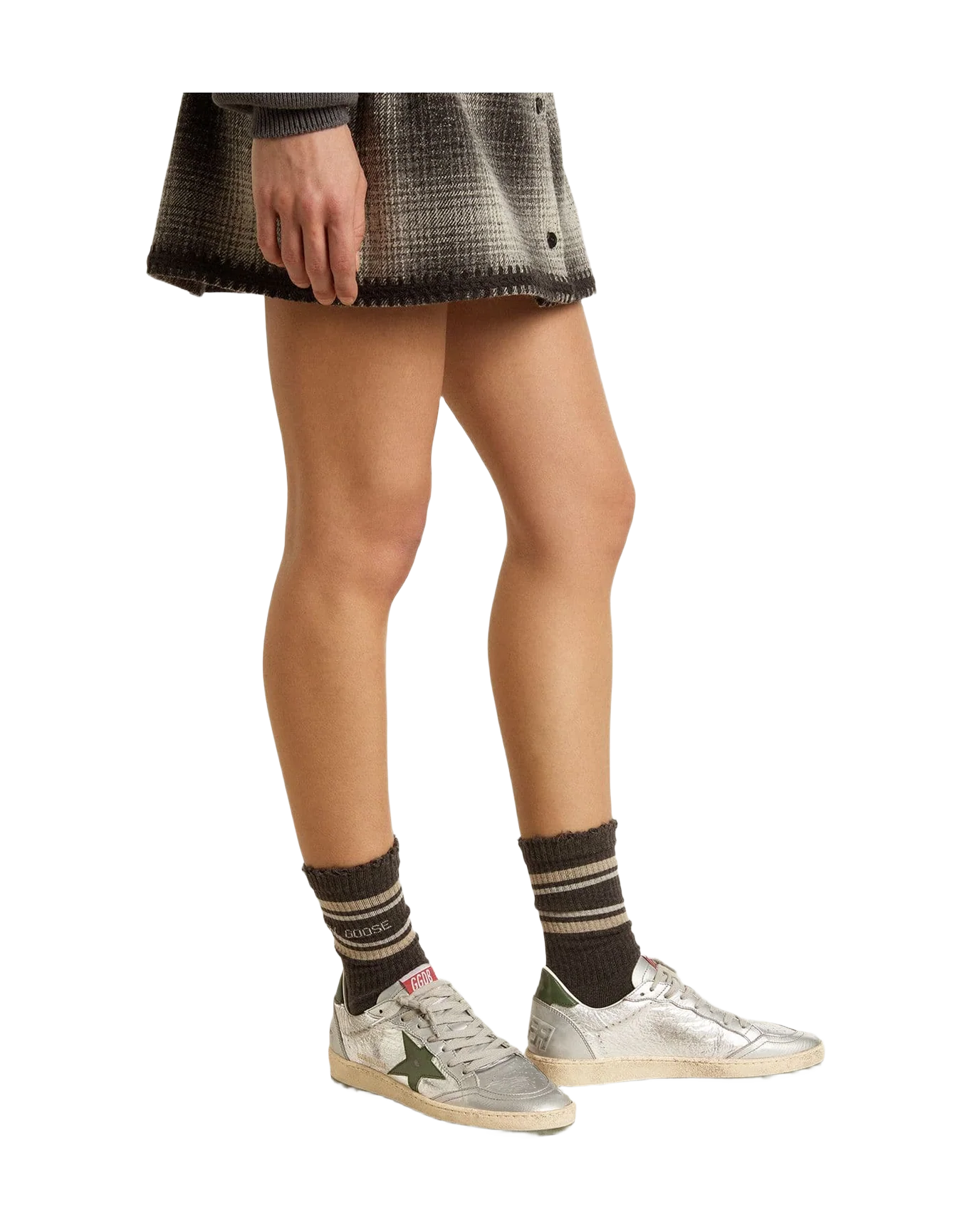 Women | Ball Star Silver Nylon with Green Leather Star & Heel Tab | Silver x Green - Image 4