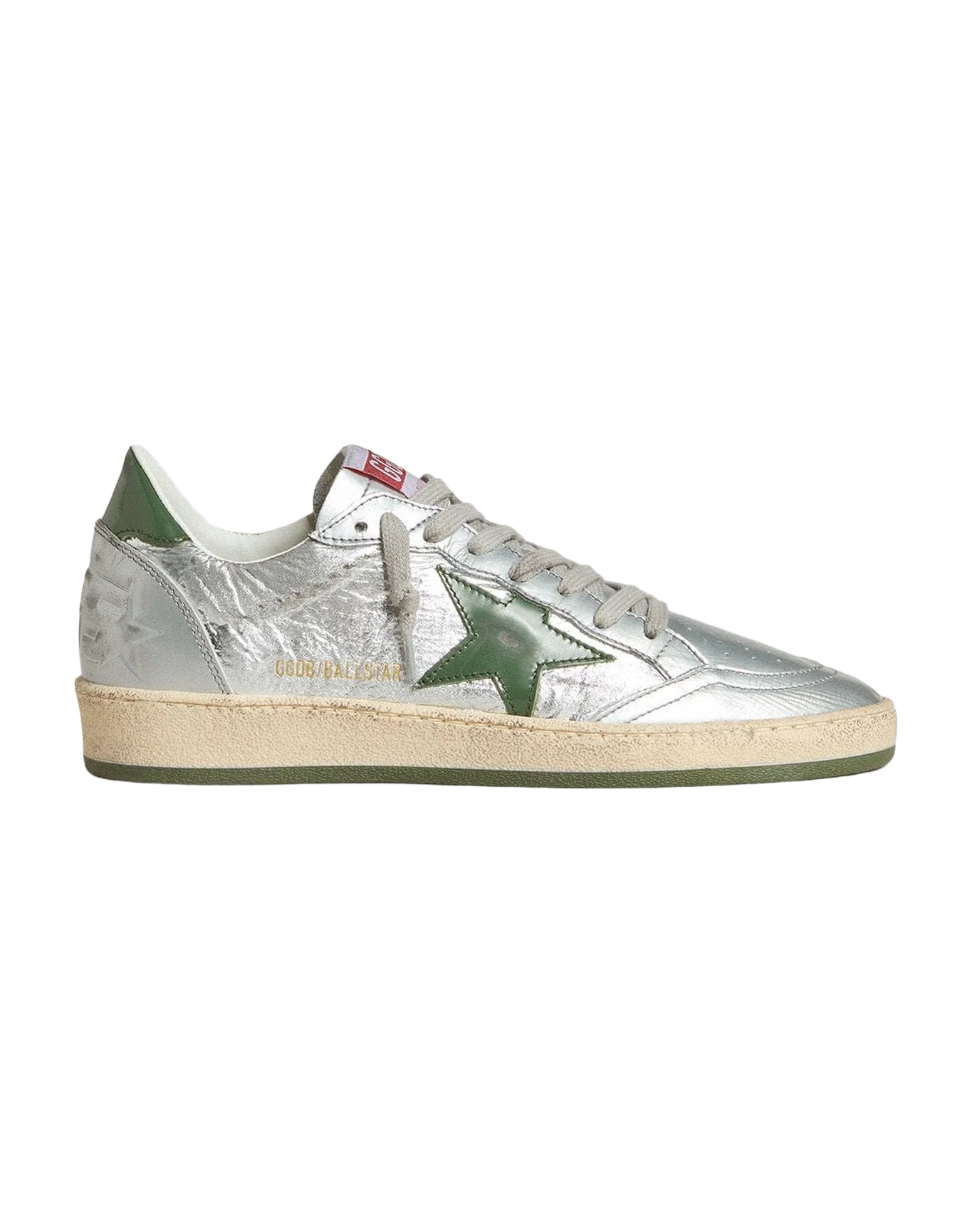 Women | Ball Star Silver Nylon with Green Leather Star & Heel Tab | Silver x Green - Image 6