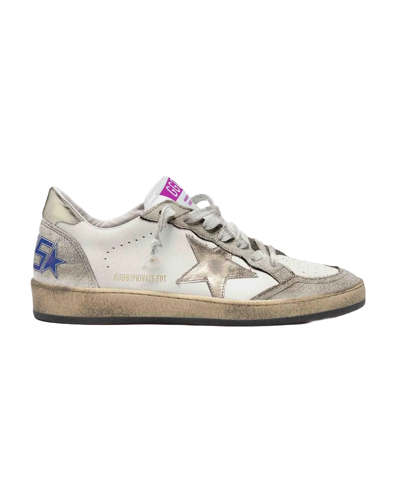 Women | Ball Star Sneakers White Leather with Suede Inserts & Laminated Star | White x Ice x Platinum