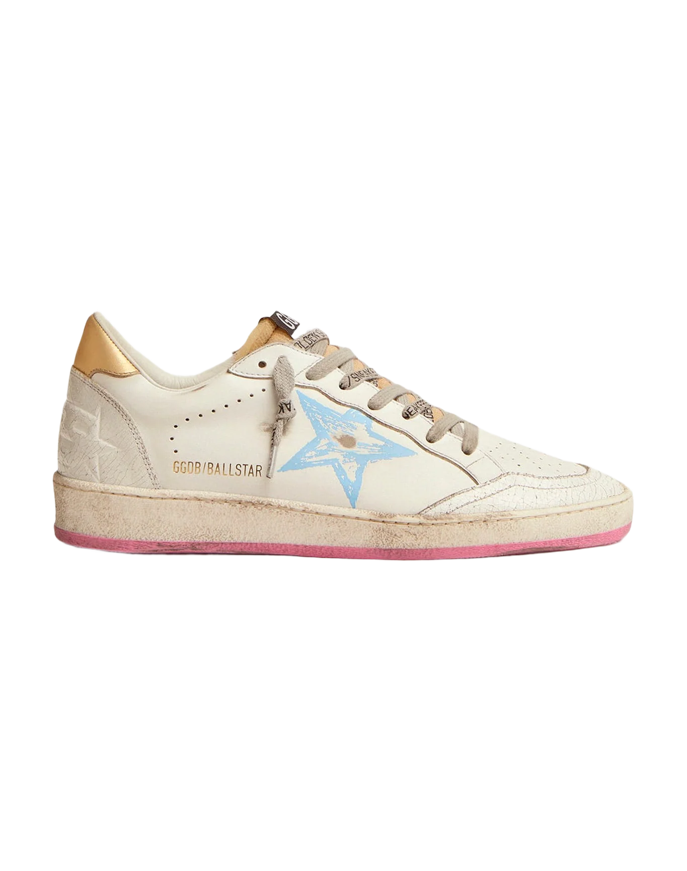 Women | Ball Star Sneakers with Gold Heel Tab & Foam Rubber Tongue | White x Light Bleu Pink x Gold - Image 5