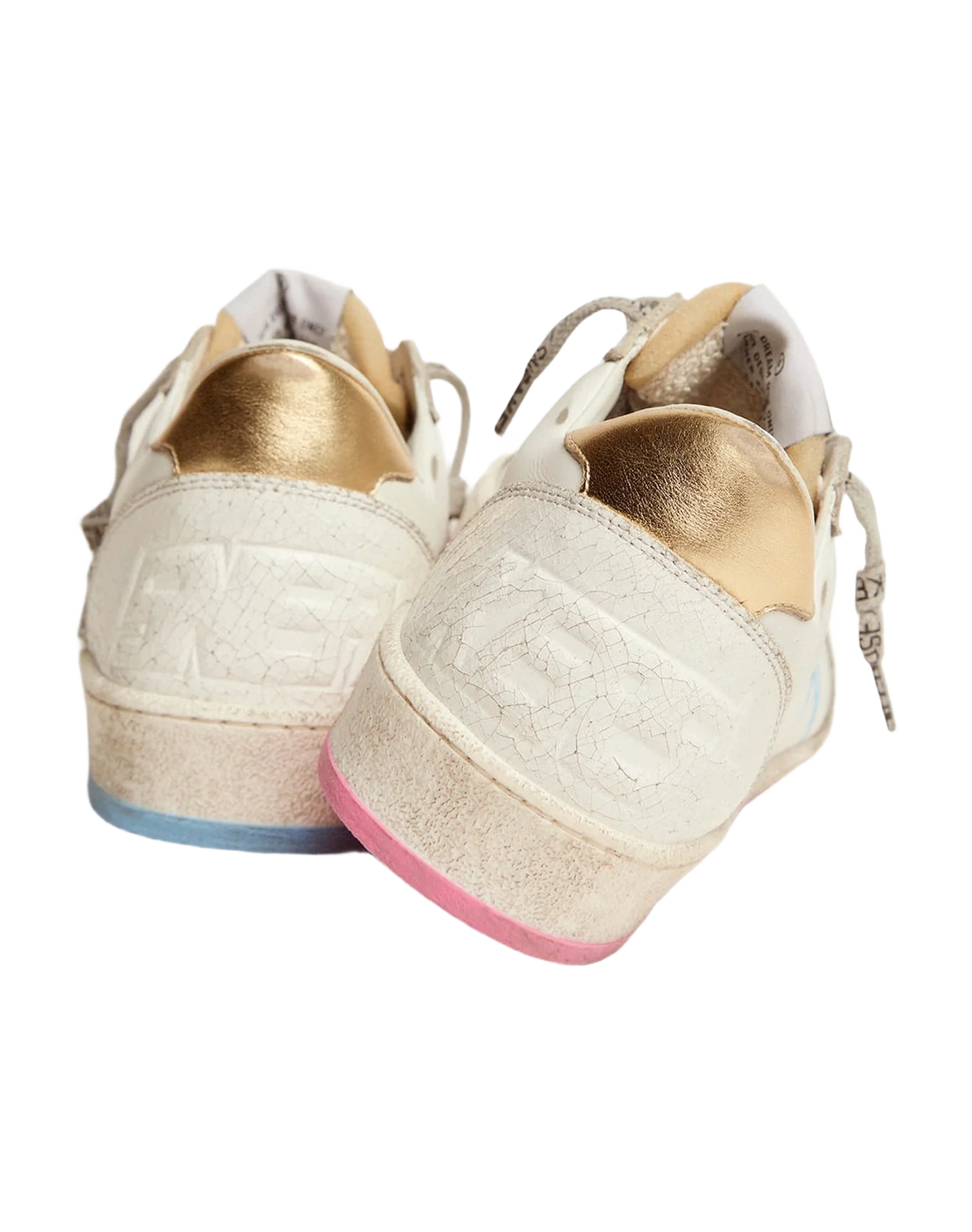 Women | Ball Star Sneakers with Gold Heel Tab & Foam Rubber Tongue | White x Light Bleu Pink x Gold - Image 6