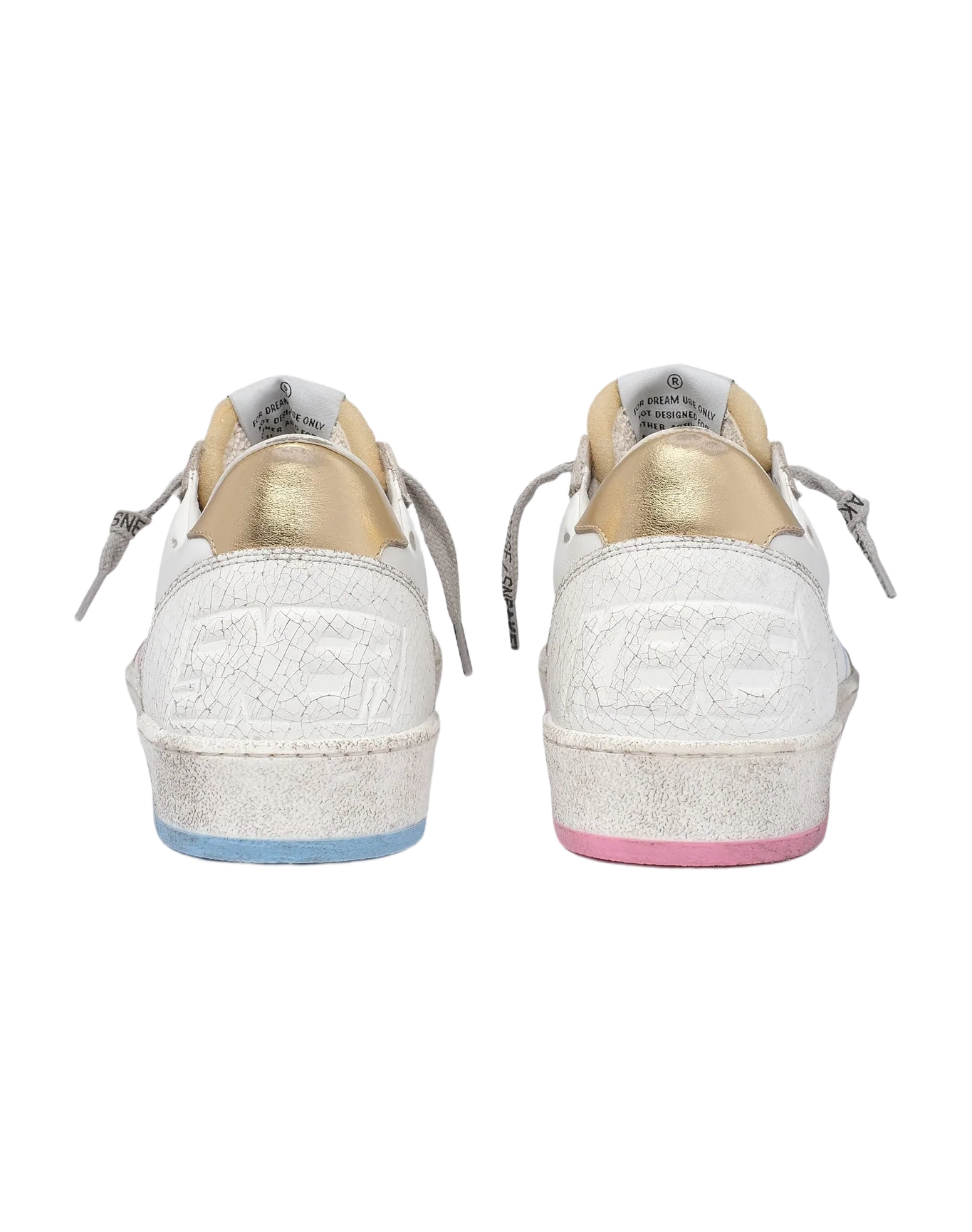 Women | Ball Star Sneakers with Gold Heel Tab & Foam Rubber Tongue | White x Light Bleu Pink x Gold - Image 7