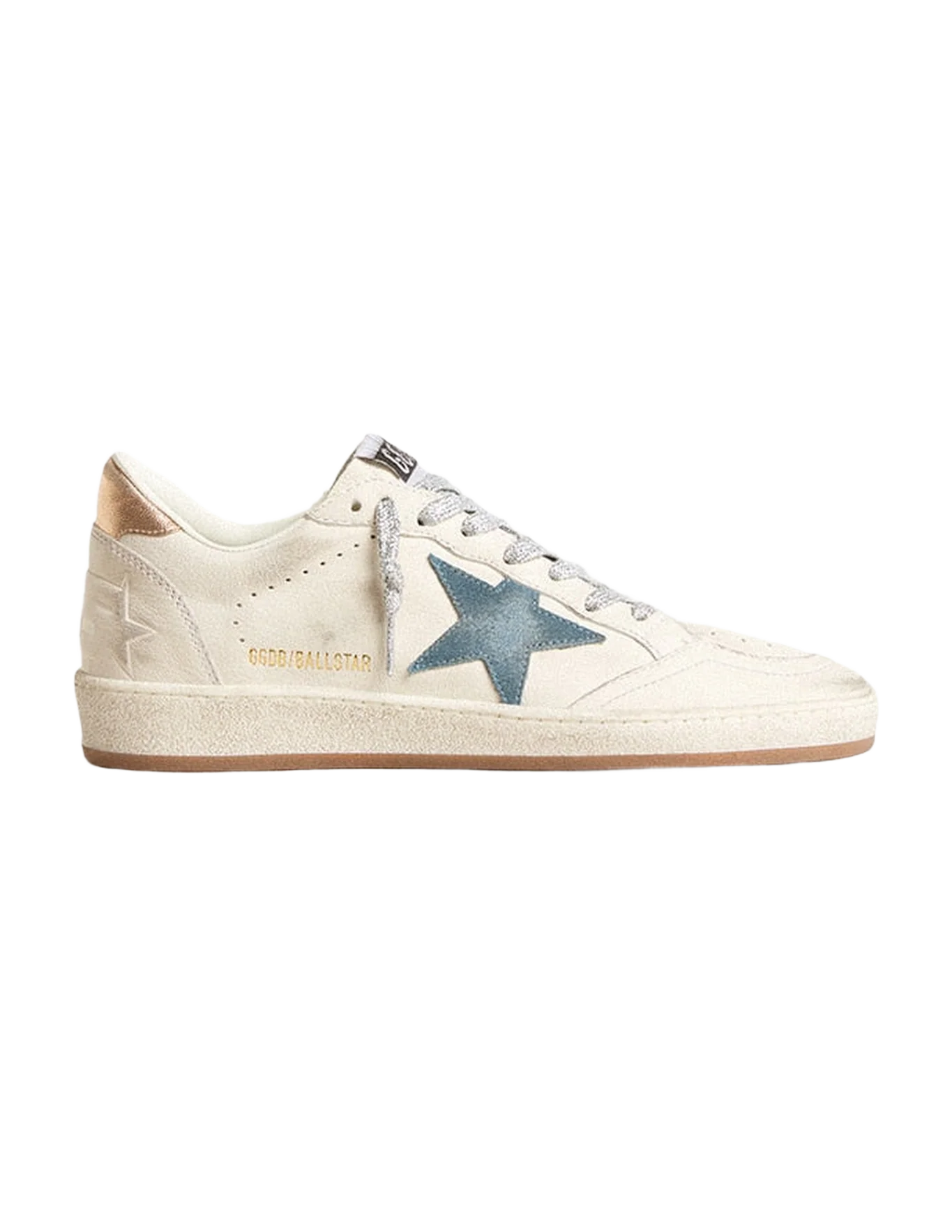 Women | Ball Star White Leather with Light Blue Star & Laminated Heel Tab | White x Smoke Blue x Peach - Image 3