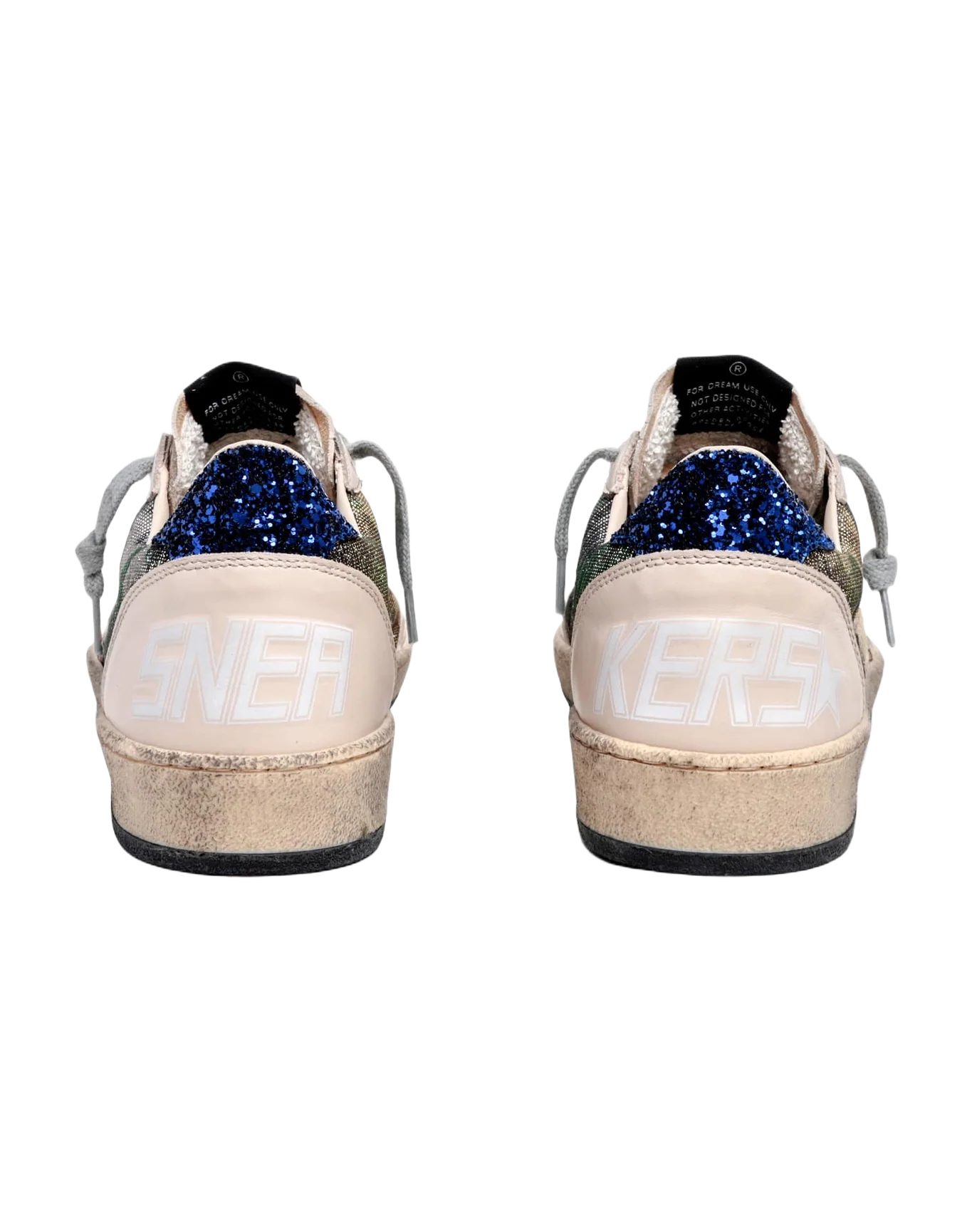 Women | Ball Star White Nappa Leather & Silver Glitter with Metallic Orange Leather Star & Blue Glitter Heel Tab | Green Camouflage x Smoke Gray x Yellow Ochre x Bluette - Image 4
