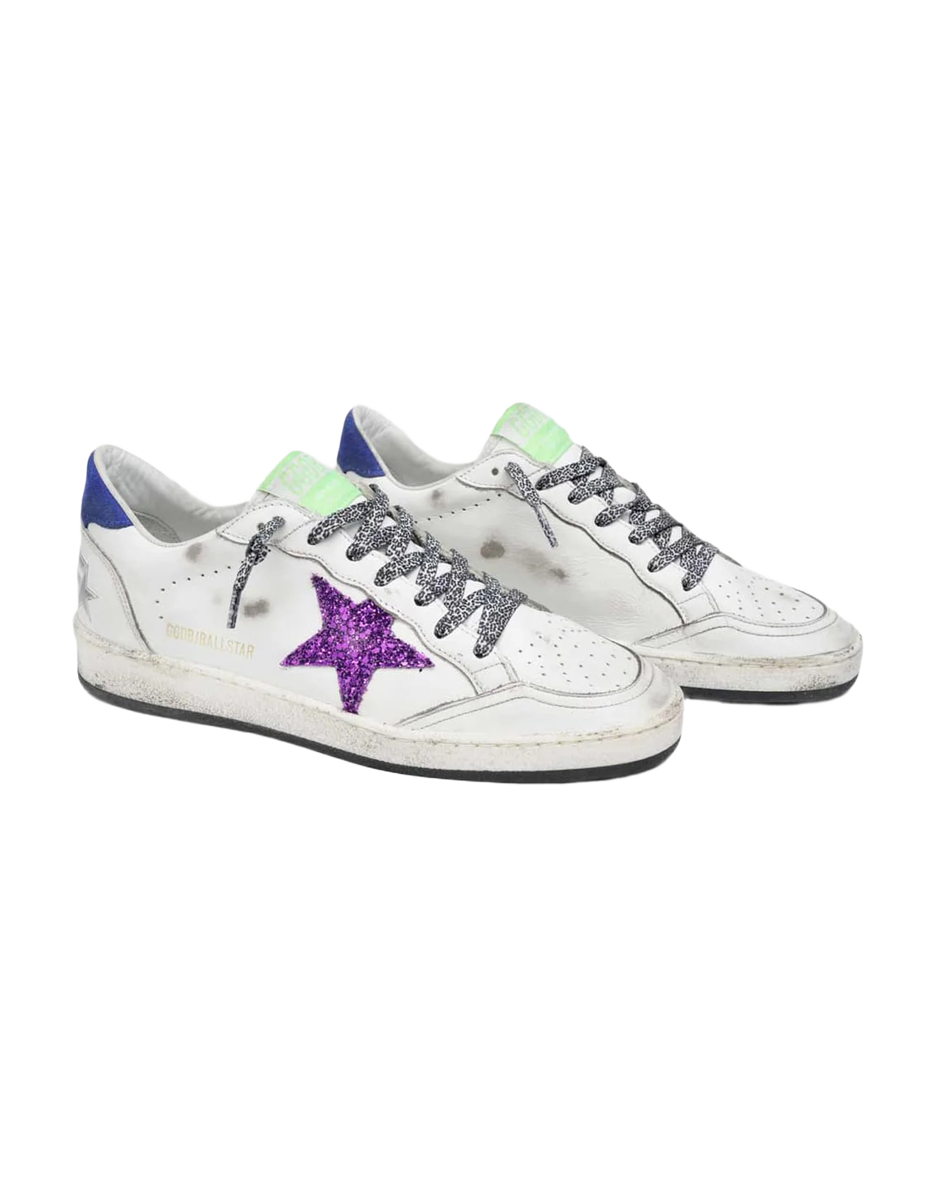 Women | Ball Star White Nappa Leather with Purple Glitter Star & Blue Heel Tab | White x Purple x Blue - Image 2