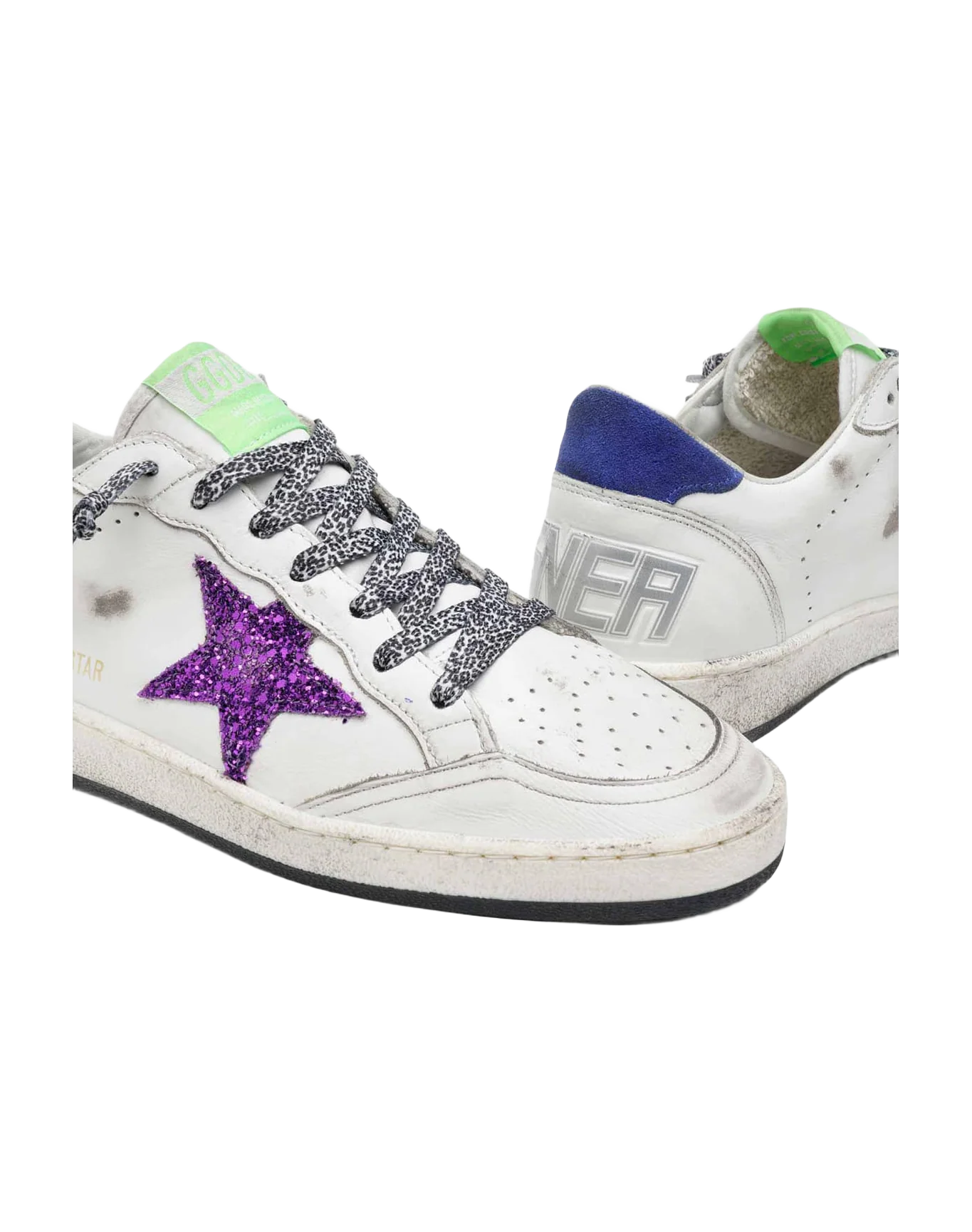 Women | Ball Star White Nappa Leather with Purple Glitter Star & Blue Heel Tab | White x Purple x Blue - Image 4