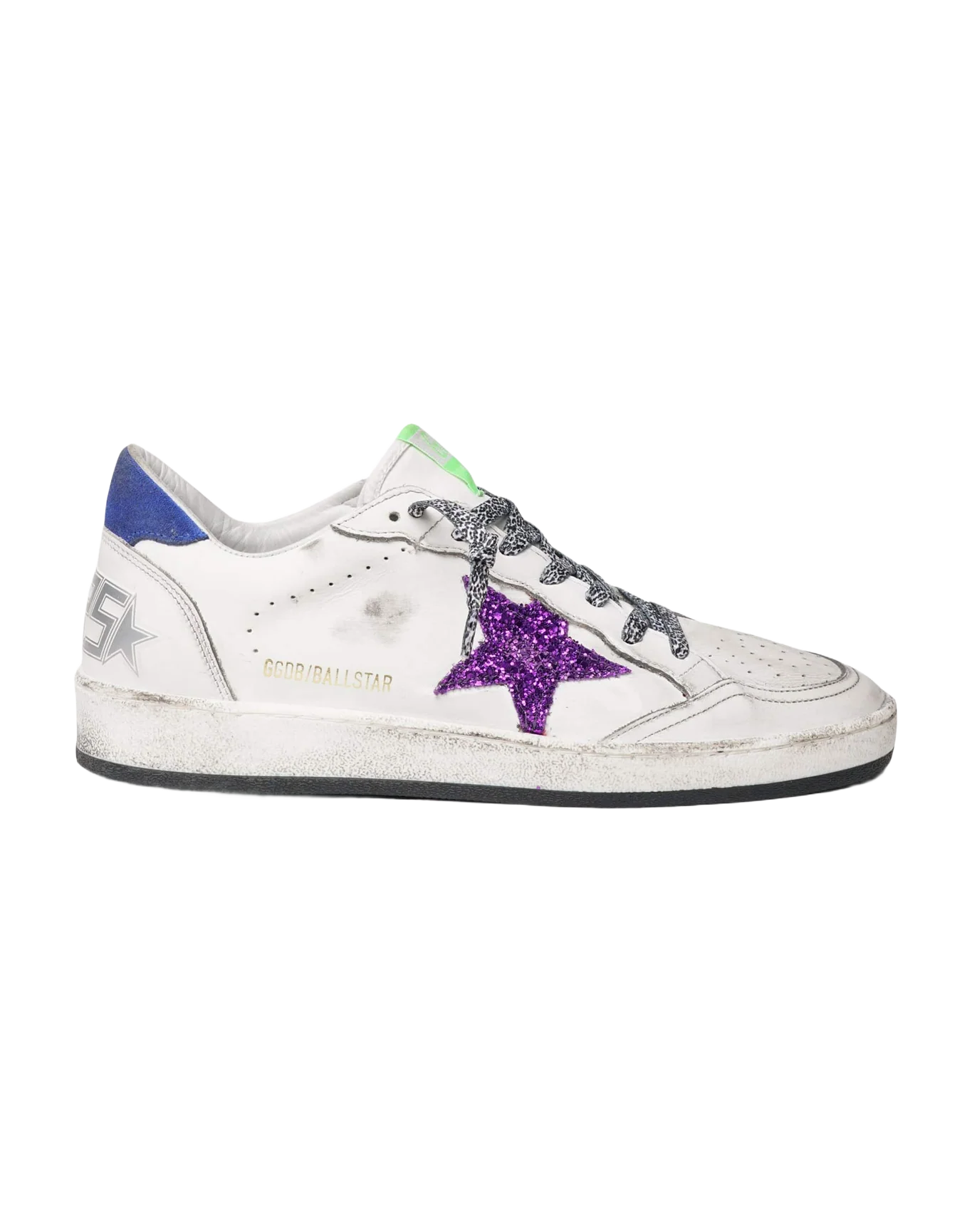 Women | Ball Star White Nappa Leather with Purple Glitter Star & Blue Heel Tab | White x Purple x Blue - Image 5