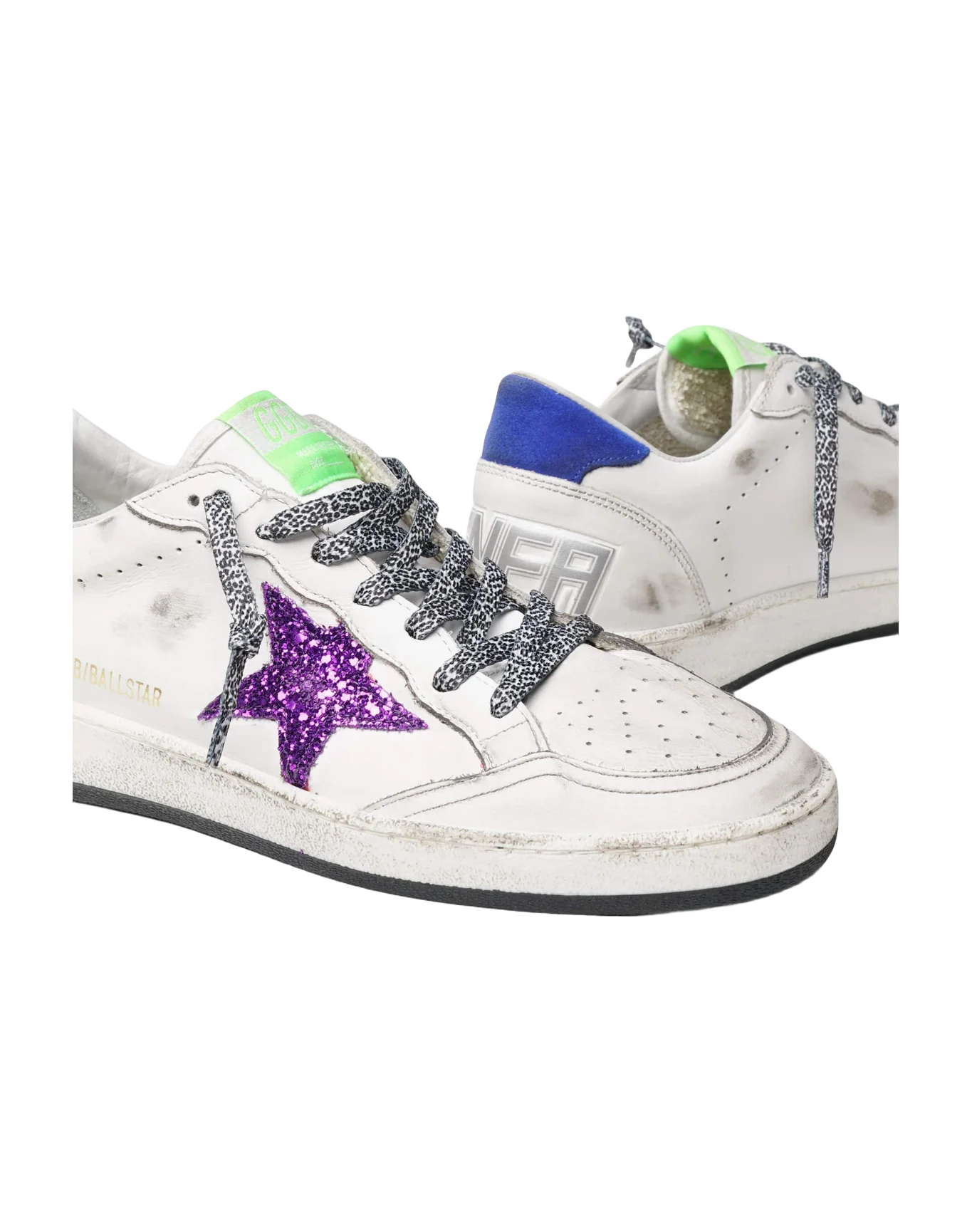 Women | Ball Star White Nappa Leather with Purple Glitter Star & Blue Heel Tab | White x Purple x Blue - Image 6