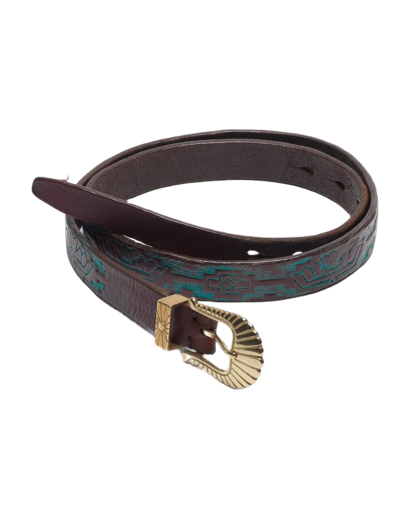 Women | Belt Brown Washed Leather-Turquois-Gold Buckle - Image 4