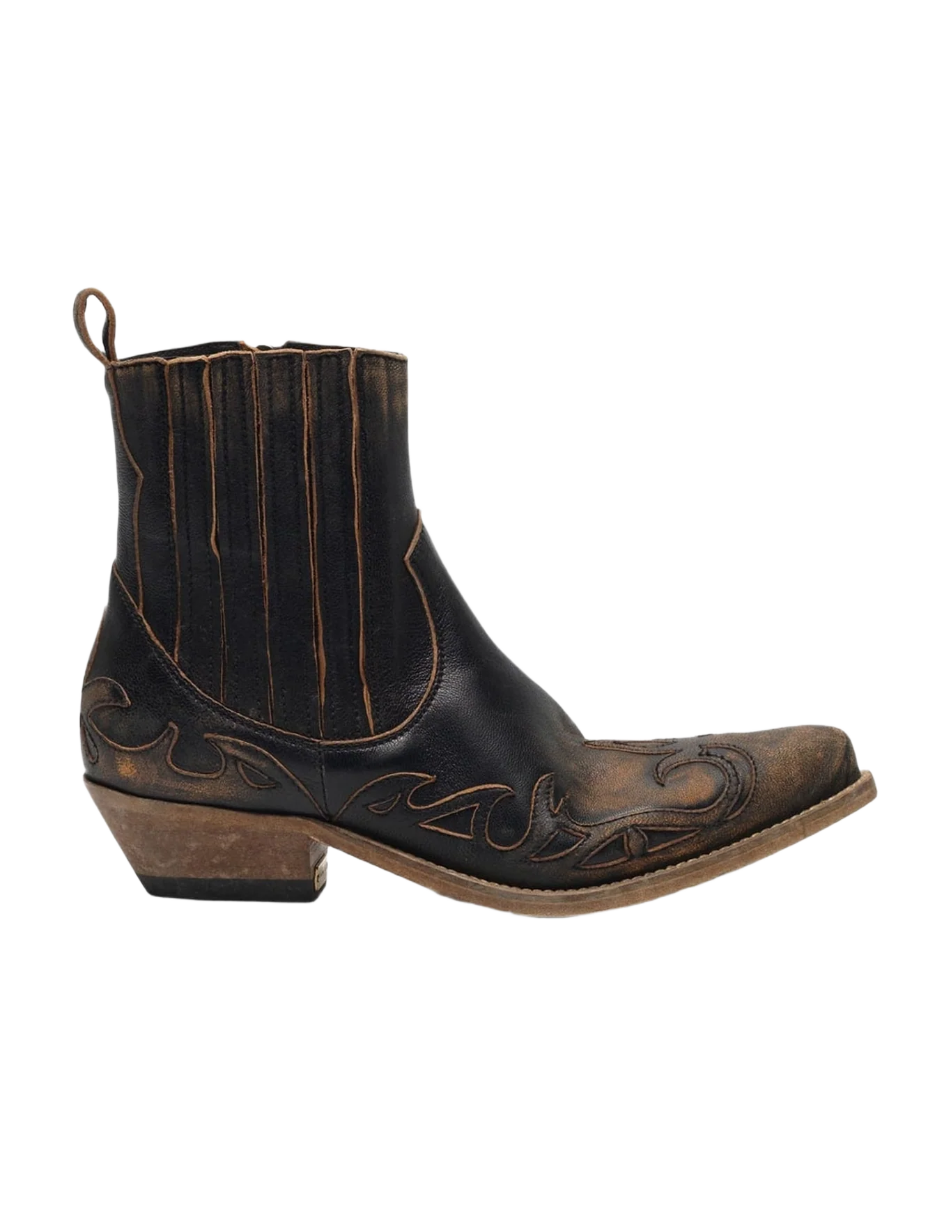 Women | Black Aged-Leather Santiago Ankle Boots