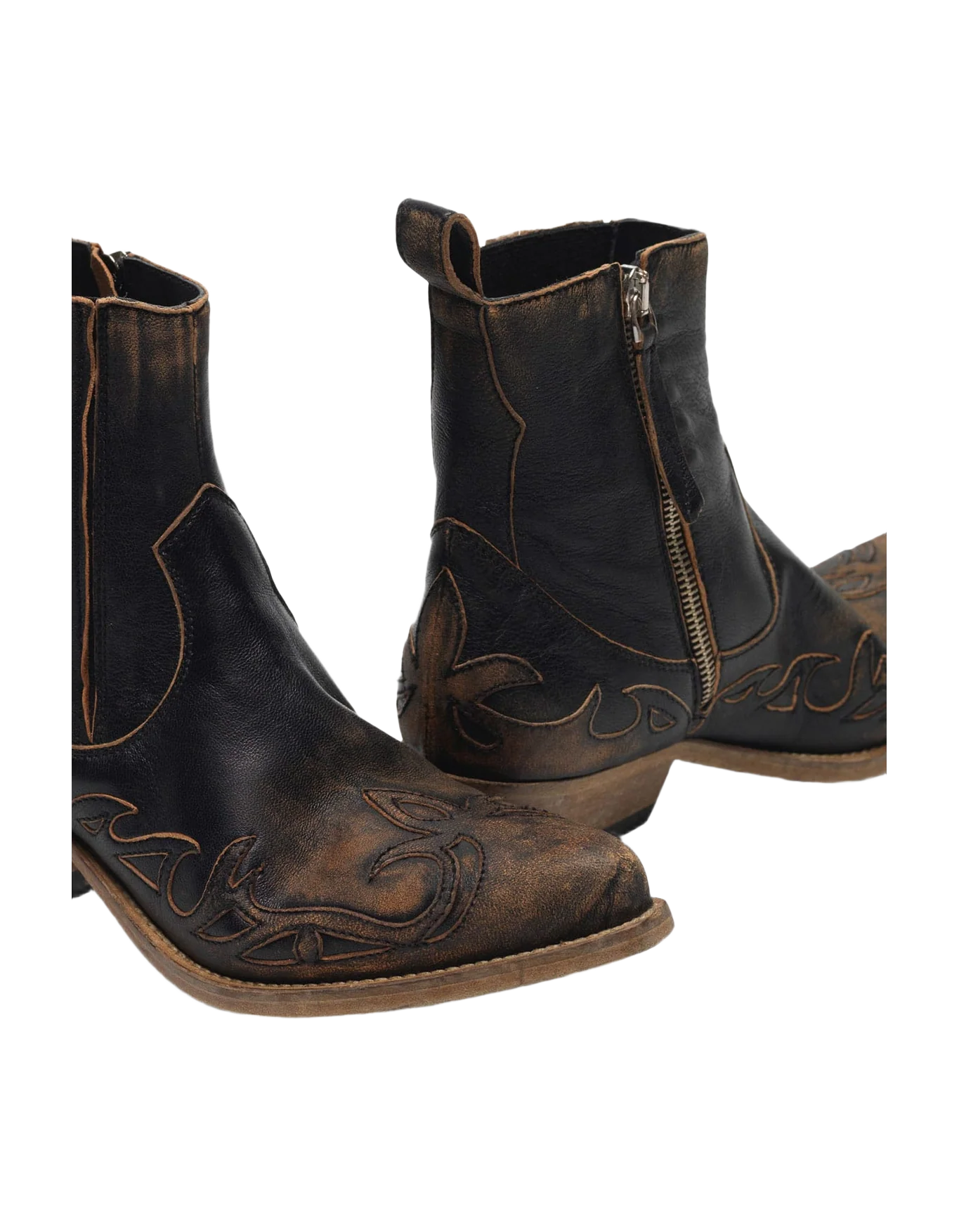 Women | Black Aged-Leather Santiago Ankle Boots - Image 2