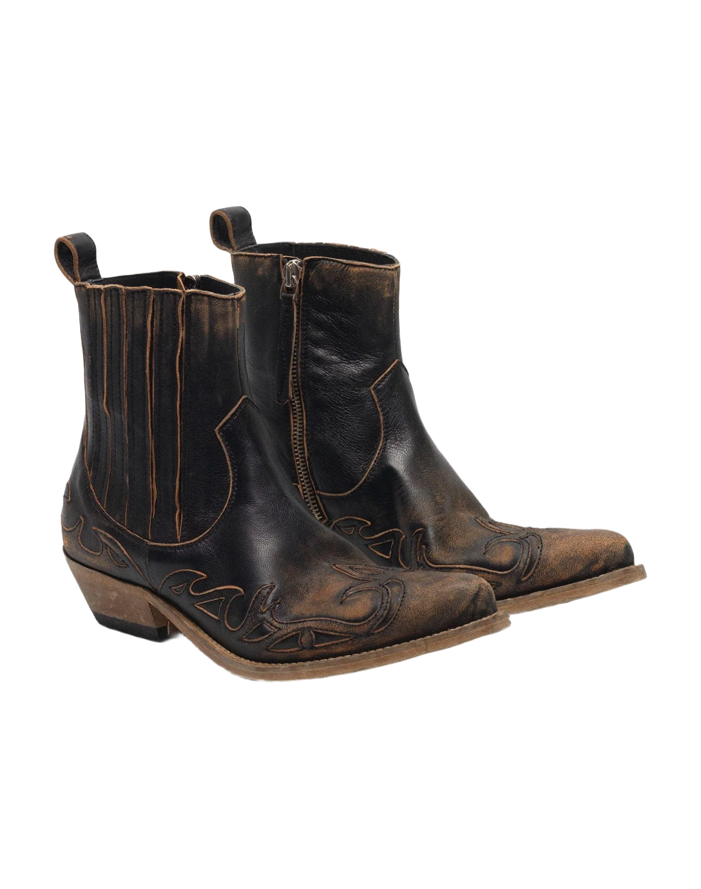 Women | Black Aged-Leather Santiago Ankle Boots - Image 4