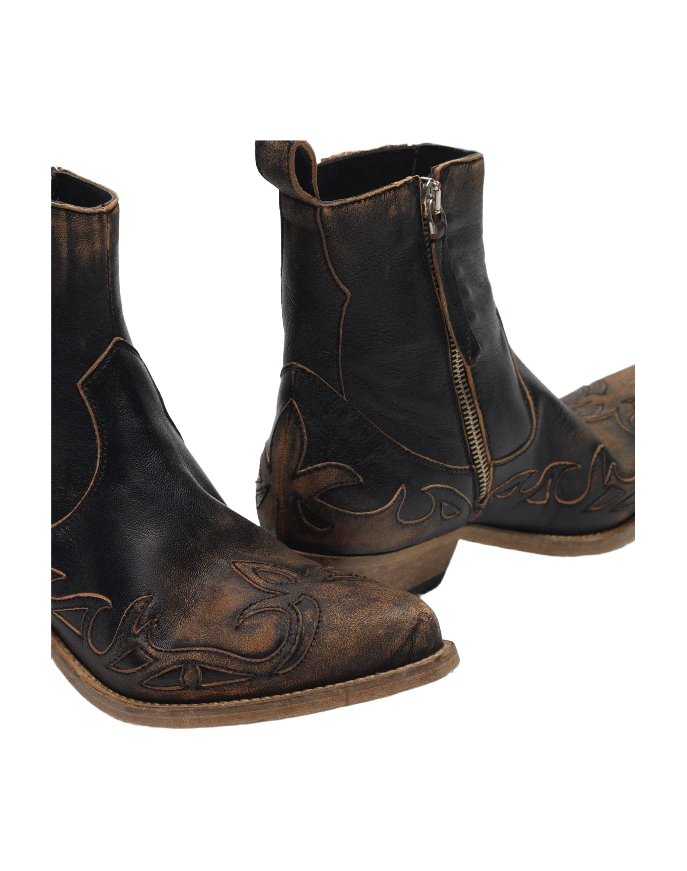 Women | Black Aged-Leather Santiago Ankle Boots - Image 6