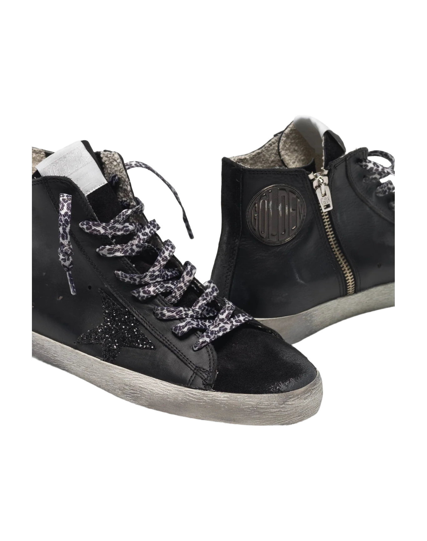 Women | Black Francy Sneakers Leather with Glittery Star - Image 2