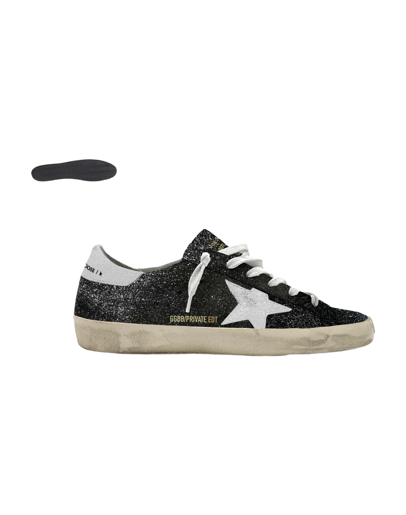 Women | Black Glitter Super-Star with Silver Glitter Star & Heel Tab | Black x White