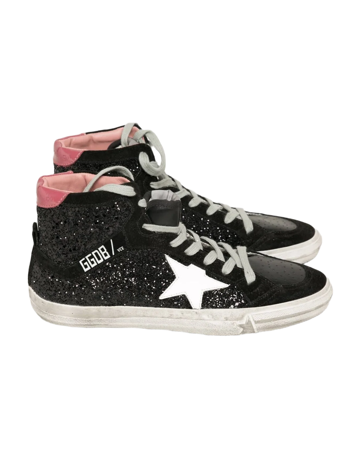 Women | Black Glittered Sneakers with White Star