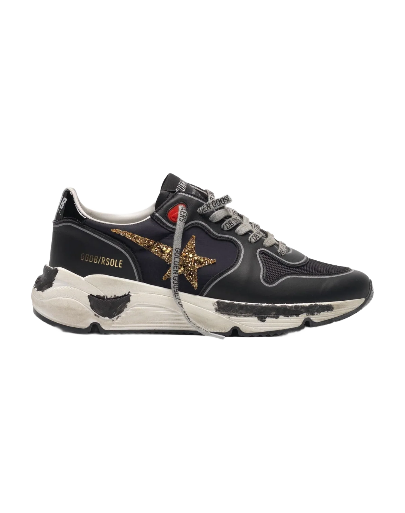 Women | Black Running Sole Sneakers with Glittery Gold Star