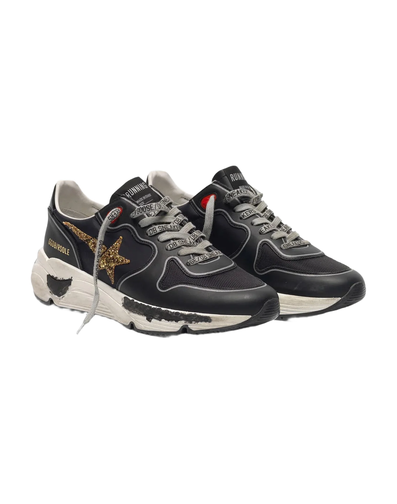 Women | Black Running Sole Sneakers with Glittery Gold Star - Image 6